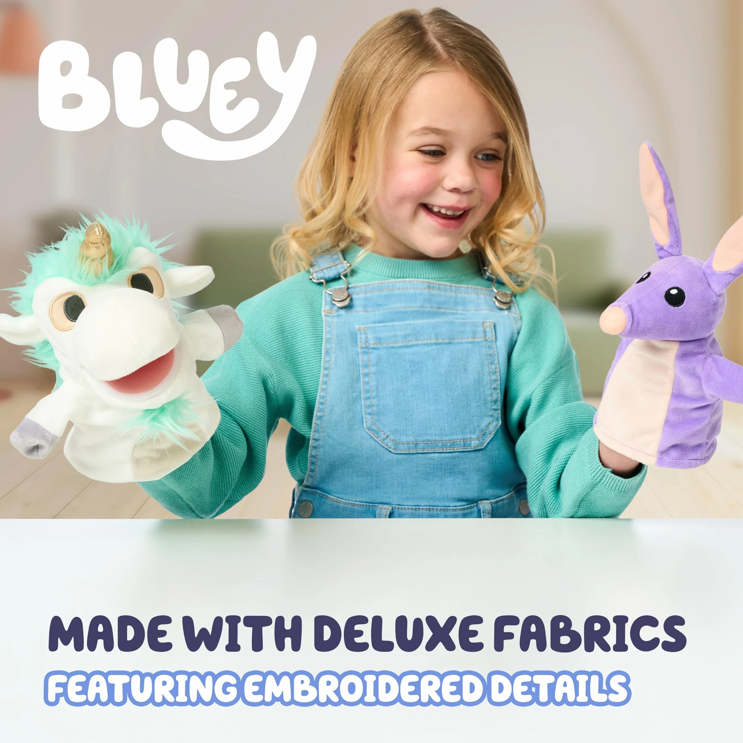 Bluey Zestaw 2 pluszowych lalek, jednorożca i Bob Bilby, idealny rozmiar, aby dopasować się do dłoni malucha | Wyłącznie w serwisie Amazon