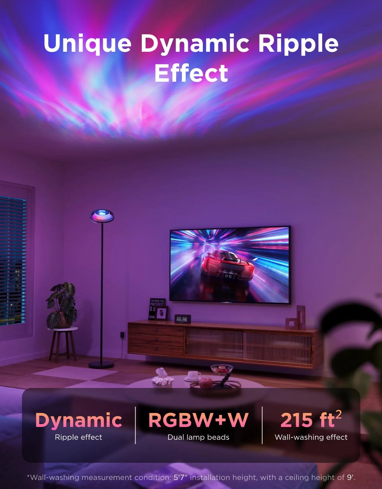 Govee Uplighter Lampy podłogowe niezależne od trzech stref, RGBIC ciepłe i zimne białe falowane oświetlenie lampa działa z Matter i Alexa, 80+ trybów sceny, 1000 lm, 2700-6500 K, idealna do salonu