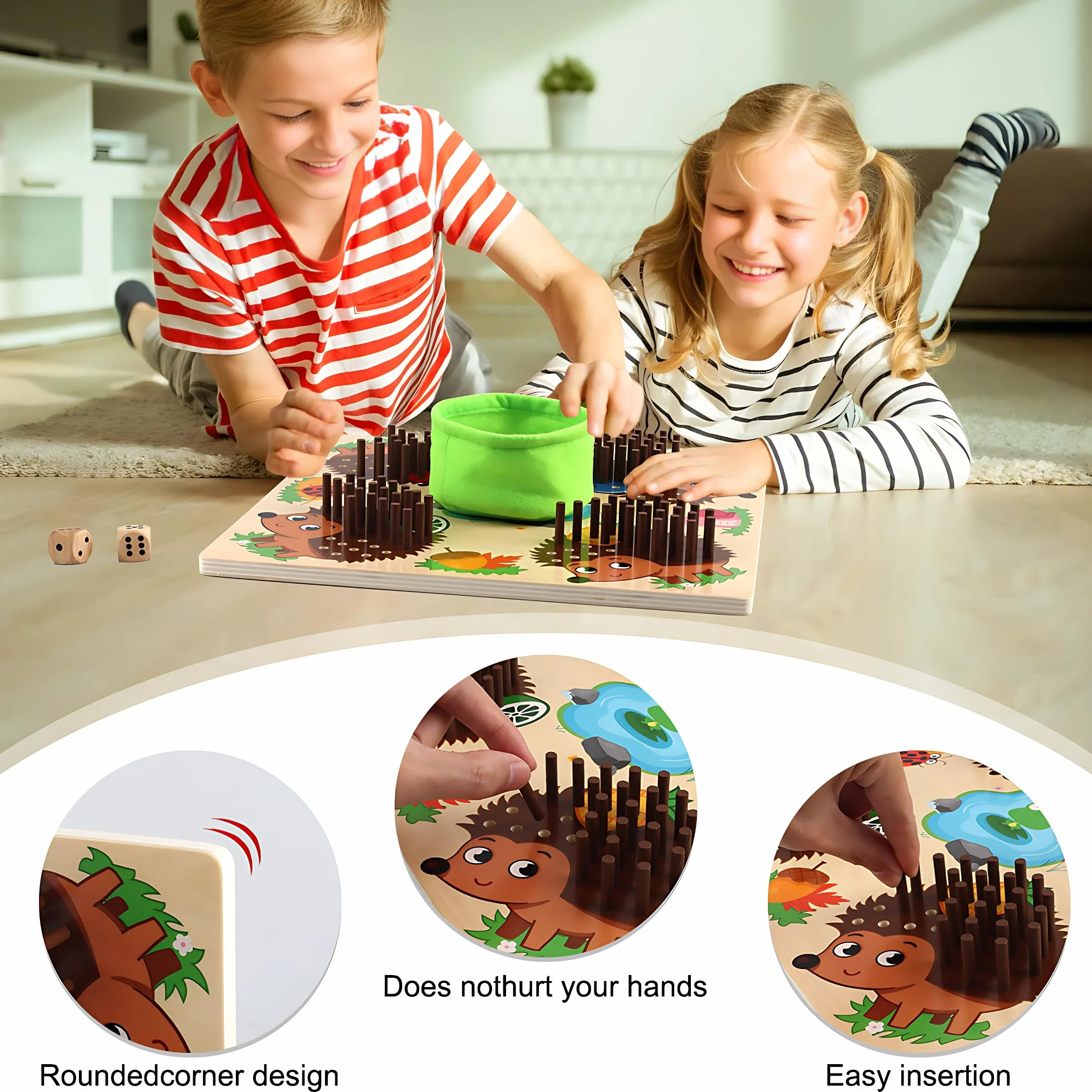 Montessori drewniana gra z jeżem, zabawka dla dzieci, edukacyjna zabawka sensoryczna, matematyka, zabawka edukacyjna z kostkami, od 3 lat