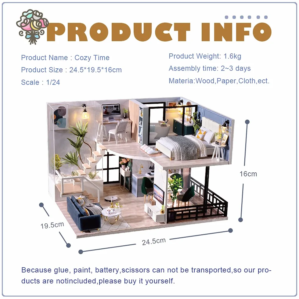 CUTEBEE - Miniatura z meblami z domu lalek, zestaw DIY Dollhouse z drewna tak jak pył i, 1:24 Kreatywna sala dla pomysłu Prezent na Walentynki（Cozy Time）