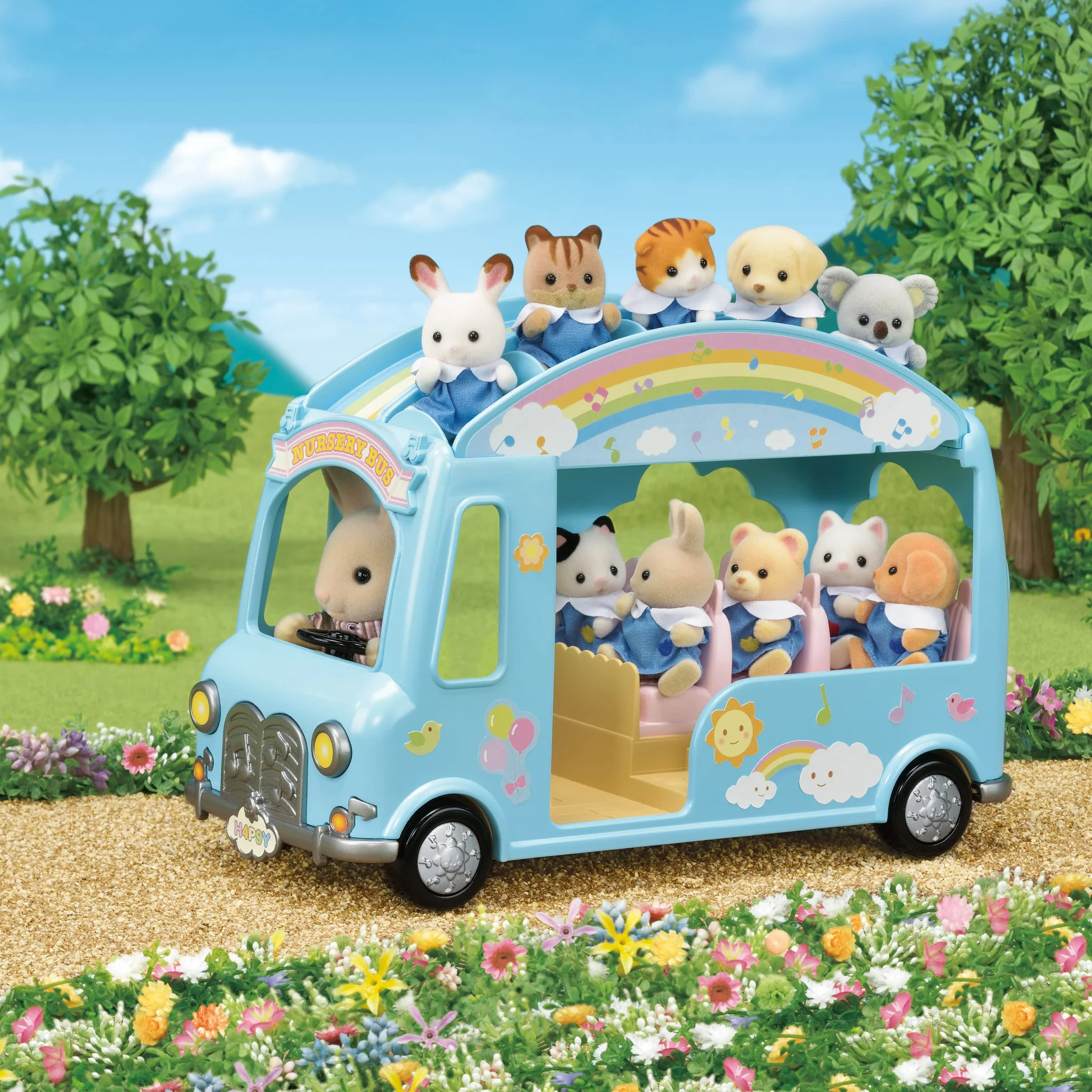 Sylvanian Families Słoneczny Autobus Przedszkolny Zestaw do Zabawy, Wielokolorowy, od 3 lat