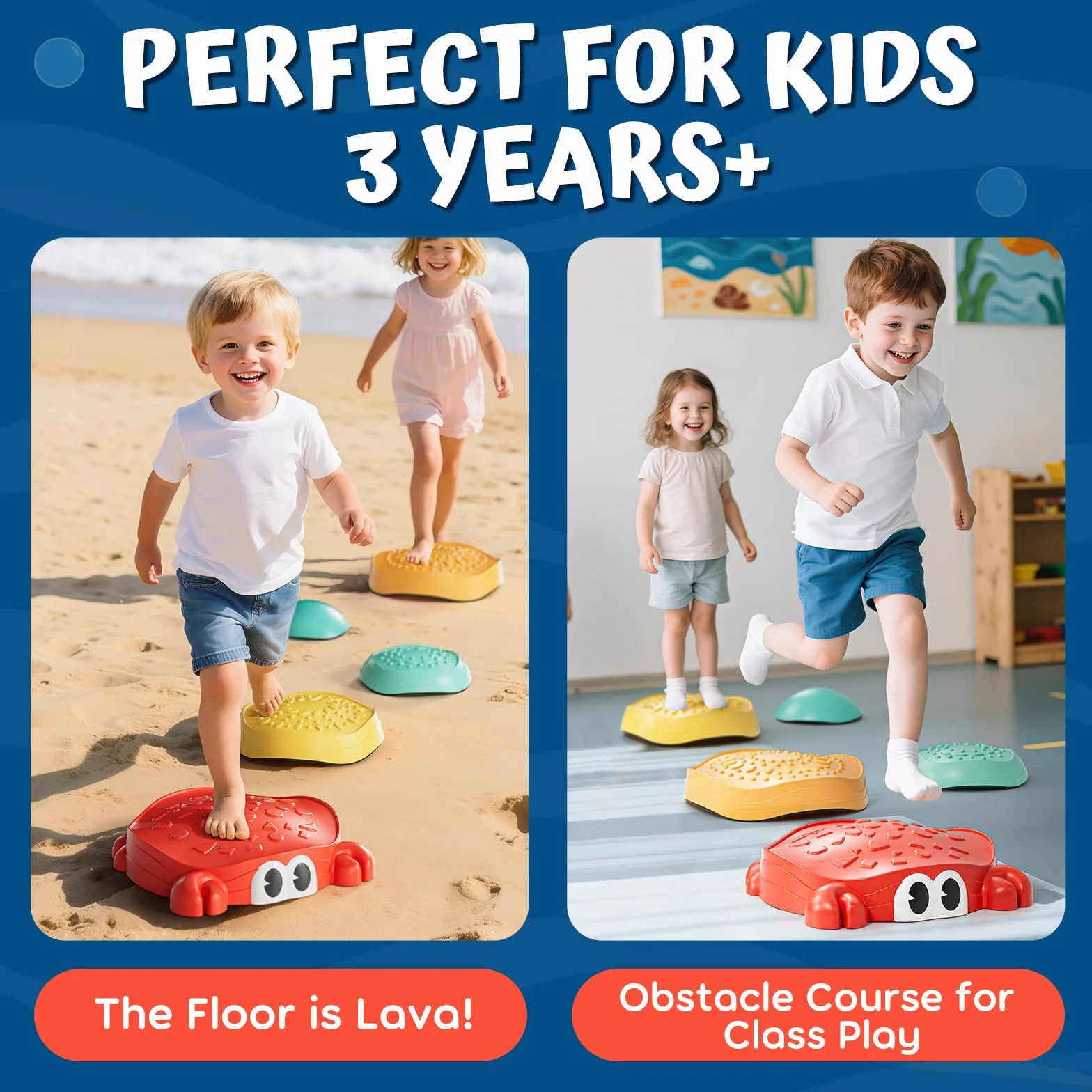 Lehoo Castle Krab Stepping Stones dla dzieci, zabawki sensoryczne dla dzieci z autyzmem, zabawki na zewnątrz dla dzieci w wieku 3-5 lat, wspieranie umiejętności koordynacji równowagi