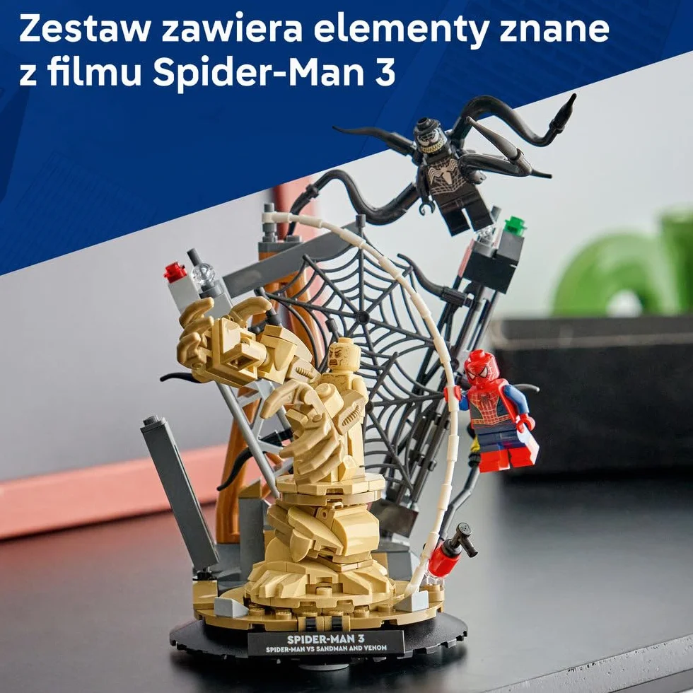 LEGO ǀ Marvel Epicka bitwa: Spider-Man kontra Sandman, klocki dla dzieci z Venomem, zabawka dla chłopca i dziewczynki od 9 lat, pomysł na prezent z superbohaterem i dekoracja pokoju dziecięcego 76334