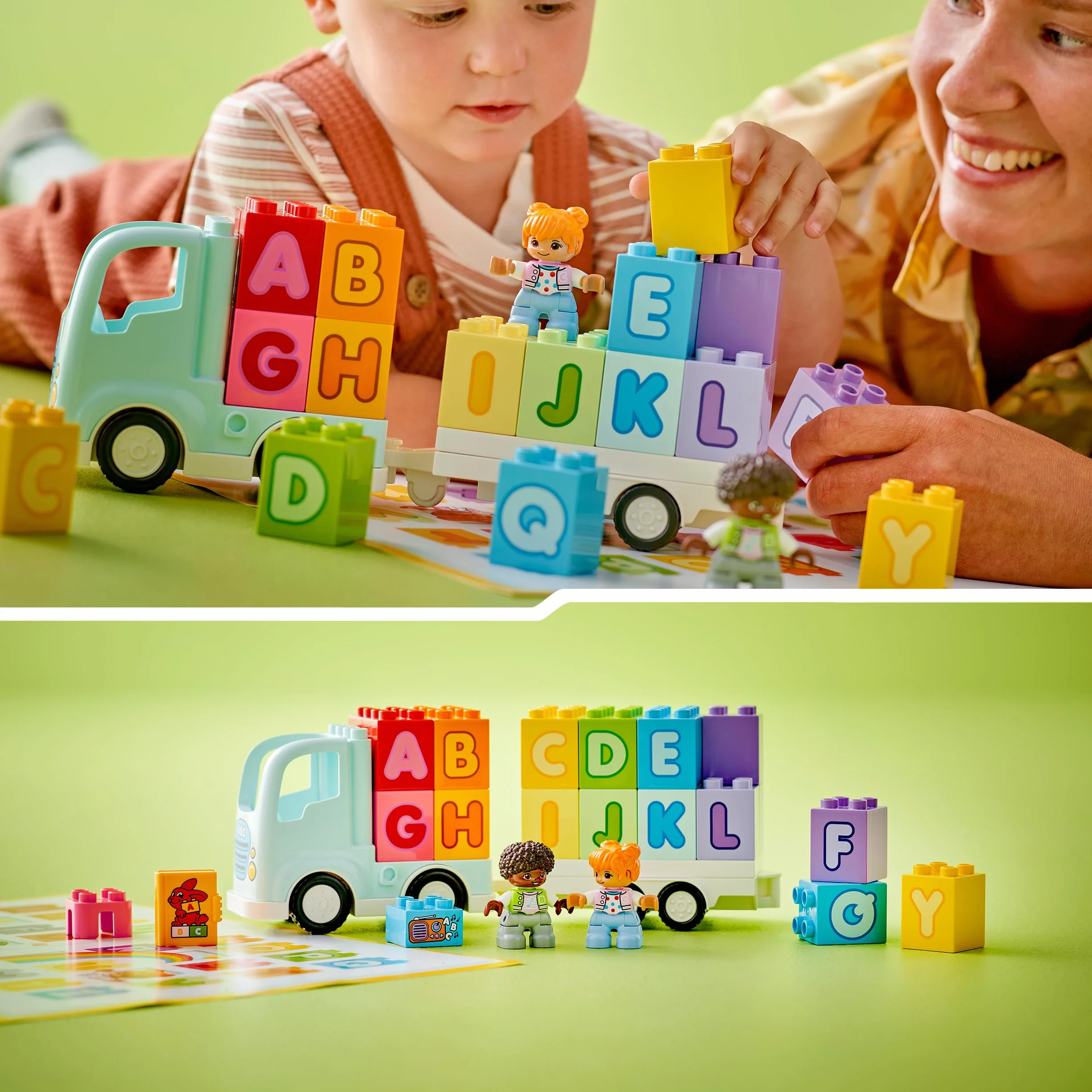 LEGO DUPLO Town Ciężarówka z alfabetem, Zabawka Edukacyjna dla Dziecka, Pojazd do Nauki Literek Przez Zabawę, Klocki z Alfabetem, Prezent dla 2-latka, dla Przedszkolaka, Chłopca i Dziewczynki, 10421