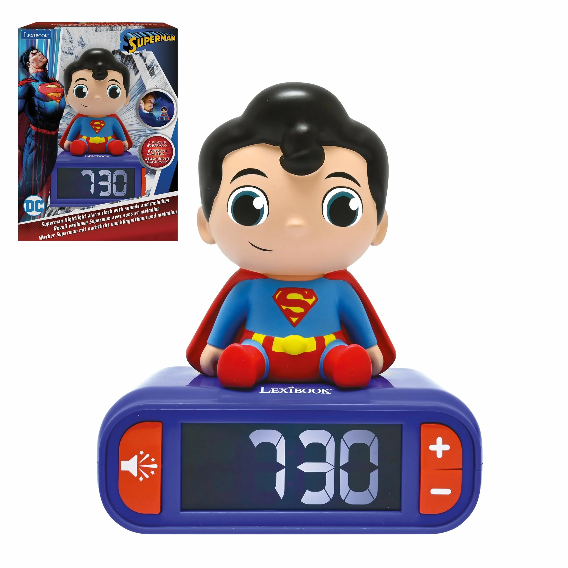 Lexibook, Superman, Budzik z lampką nocną Superman, Dźwięki i melodie, Podświetlany ekran LCD, Świetlny, Drzemka, RL800SU