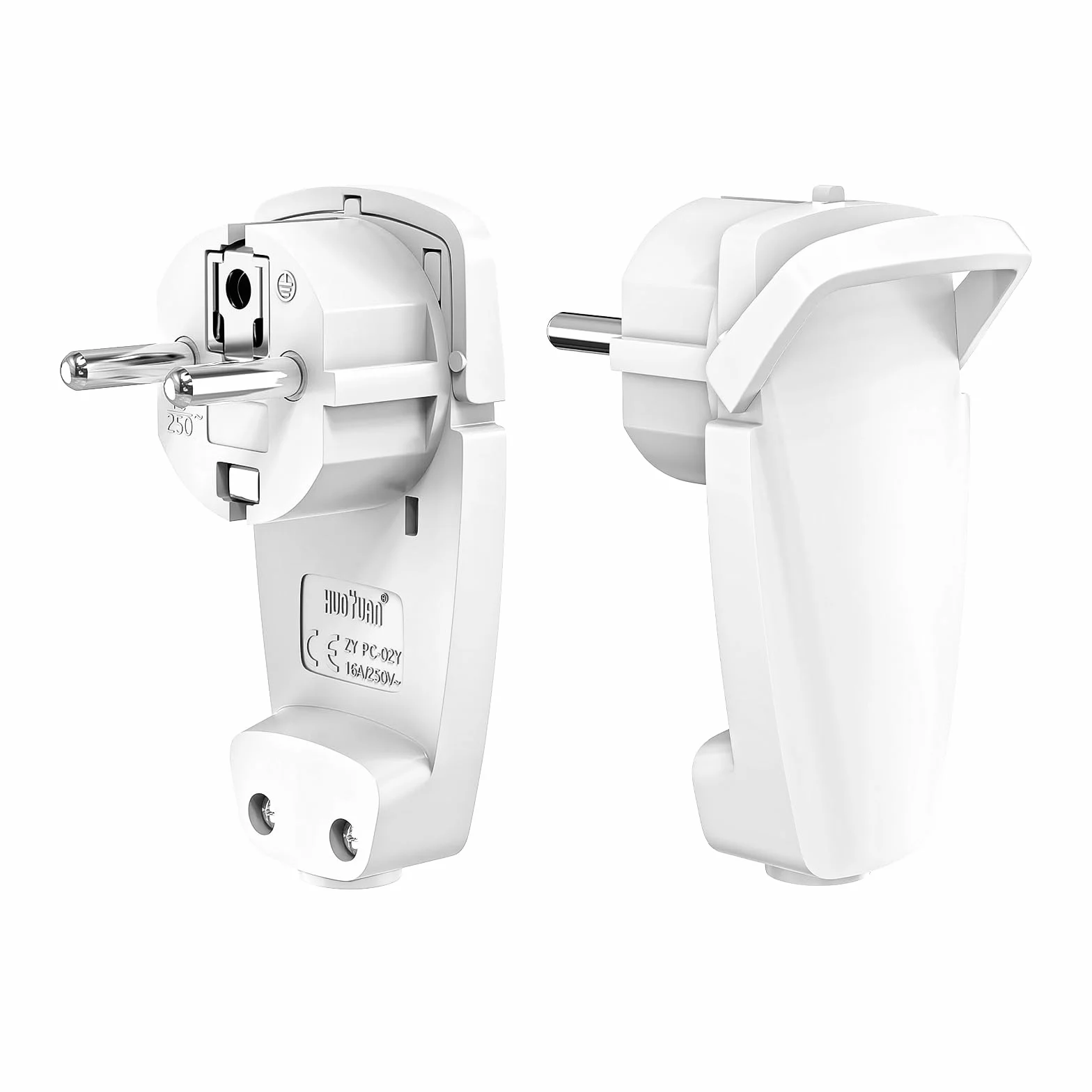 VIEVRE 2 wtyczki kątowe Schuko, płaskie, 250 V (16 A), wtyczka euro, wtyczka Schuko, kątowa do kabli do 3 x 1,5 mm², białe