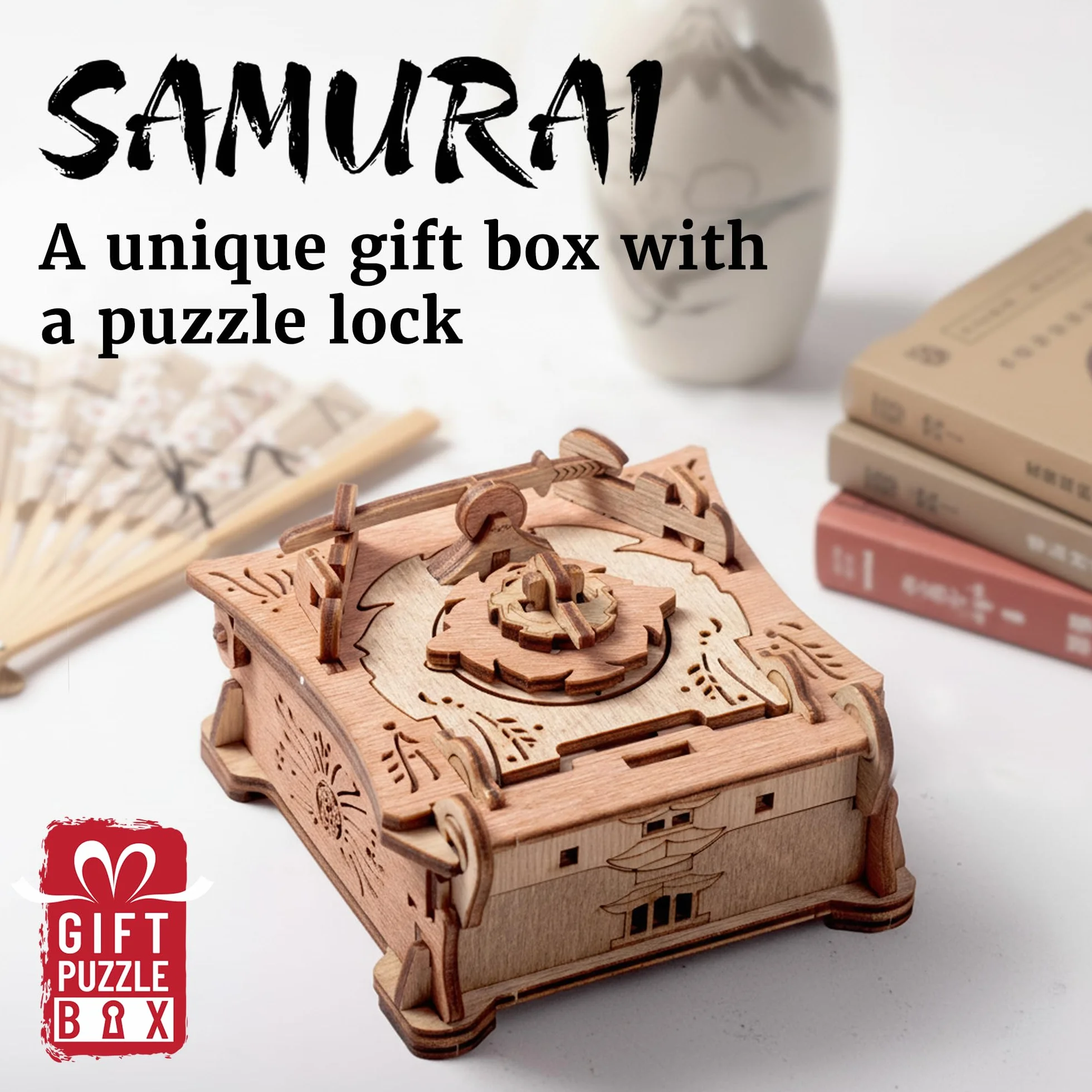 iDventure Samurai pudełko puzzle | Escape Room mechaniczna skrzynia skarbów | prezent urodzinowy | drewniane puzzle 3D | gra logiczna dla dorosłych i pudełko z puzzlami dla młodzieży 14+