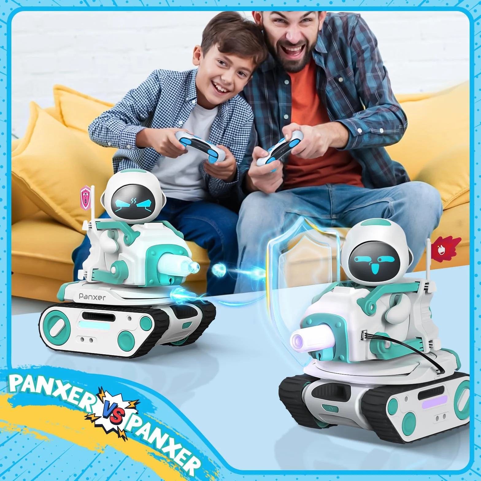 Panxer – czołg bojowy RC do robota Eilik, zabawki samochodowe z oświetleniem LED i pilotem zdalnego sterowania 2,4 GHz, tryb jednoosobowy i wieloosobowy, prezenty dla chłopców i dziewcząt, Eilik nie