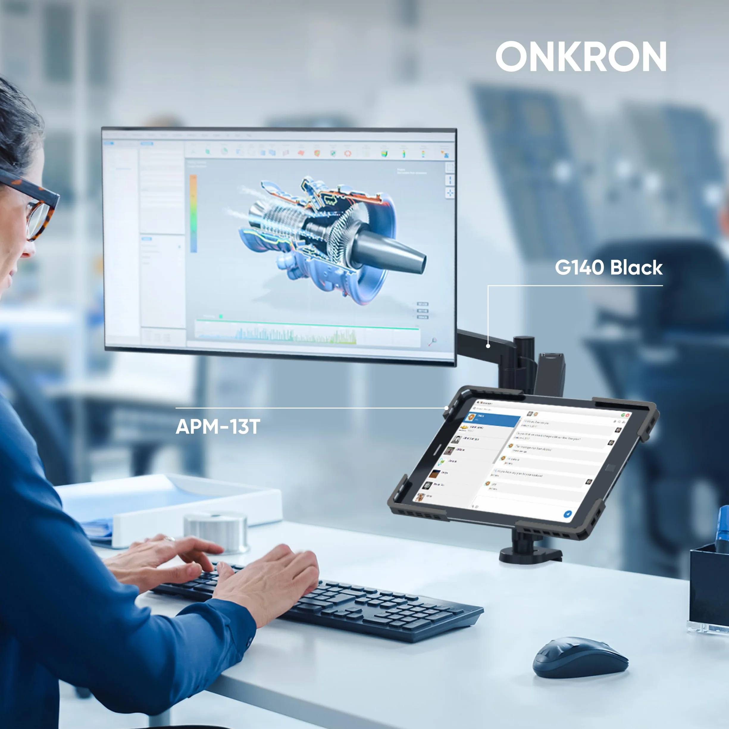 ONKRON VESA adapter do tabletów 10,1-12,9 cala, uniwersalny uchwyt na tablet z obrotem 360°, 75x75 VESA, czarny APM-13T