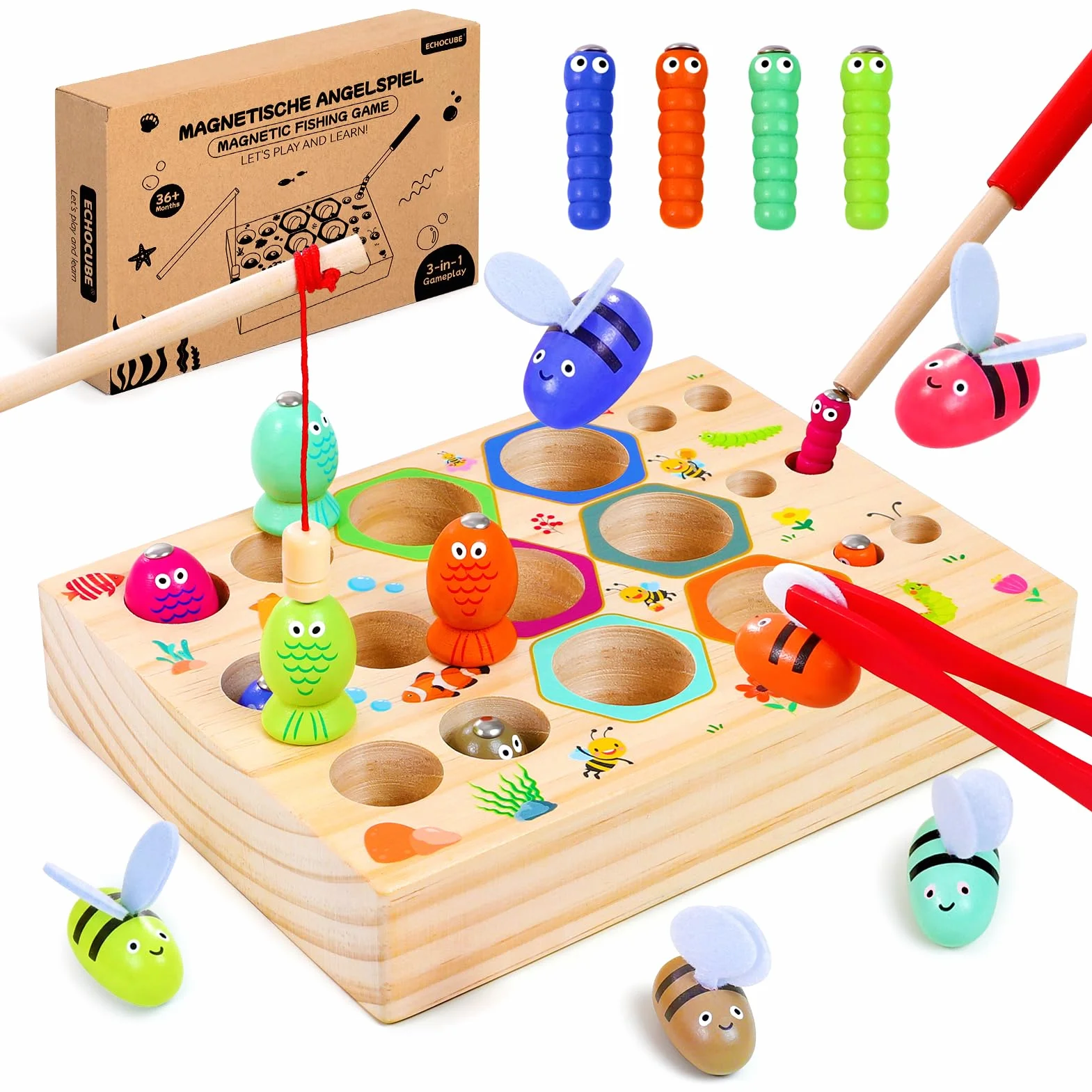 Magnetyczna gra wędkarska drewniane zabawki 3 w 1 dla dzieci Montessori edukacyjne prezenty