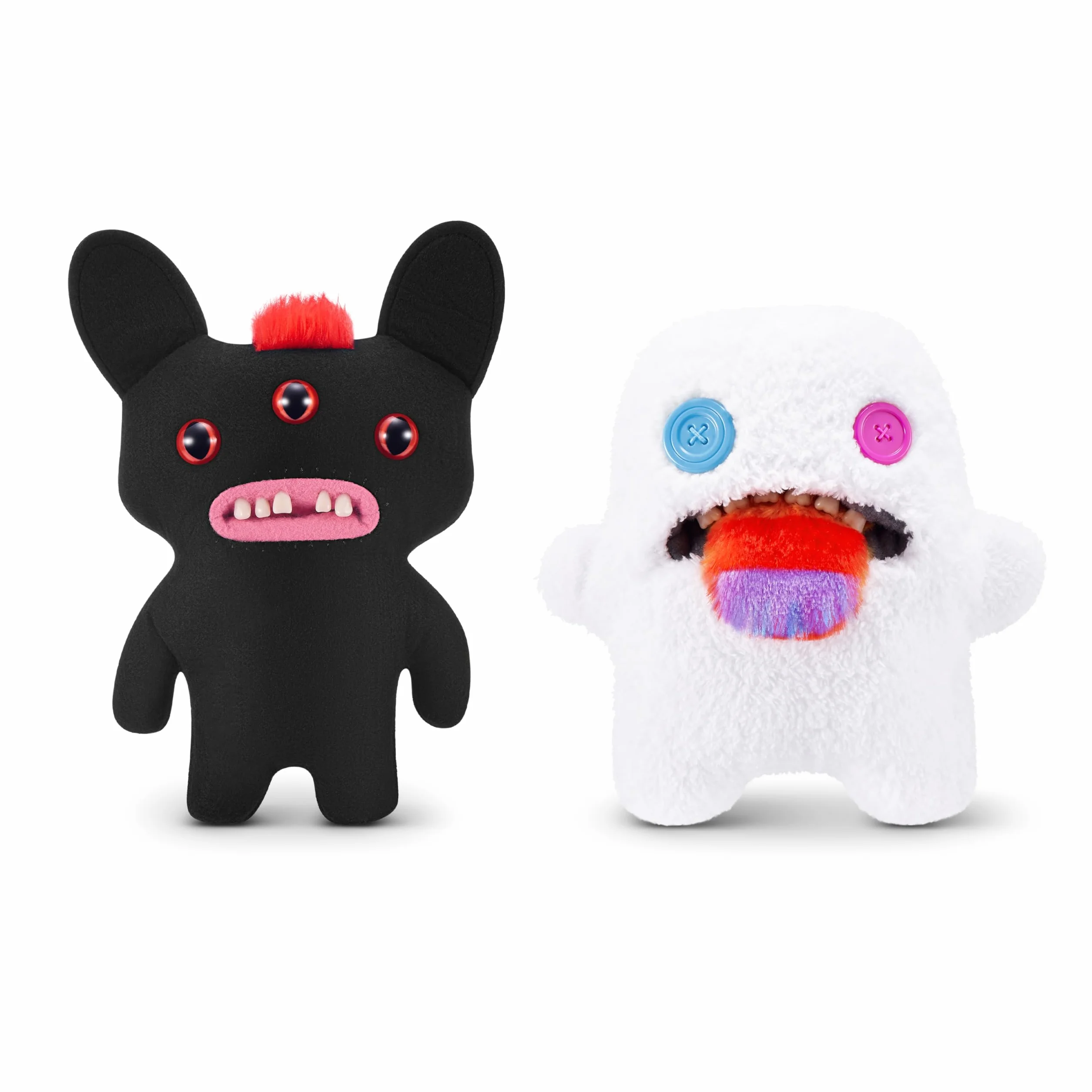 Fuggler Hairy Fuggs Series 1 23 cm od ZURU, Plush Funny Ugly Monster, 2 szt. (Oogah Boogah - Hairy Tongue and Reeko - Mohawk - Black)