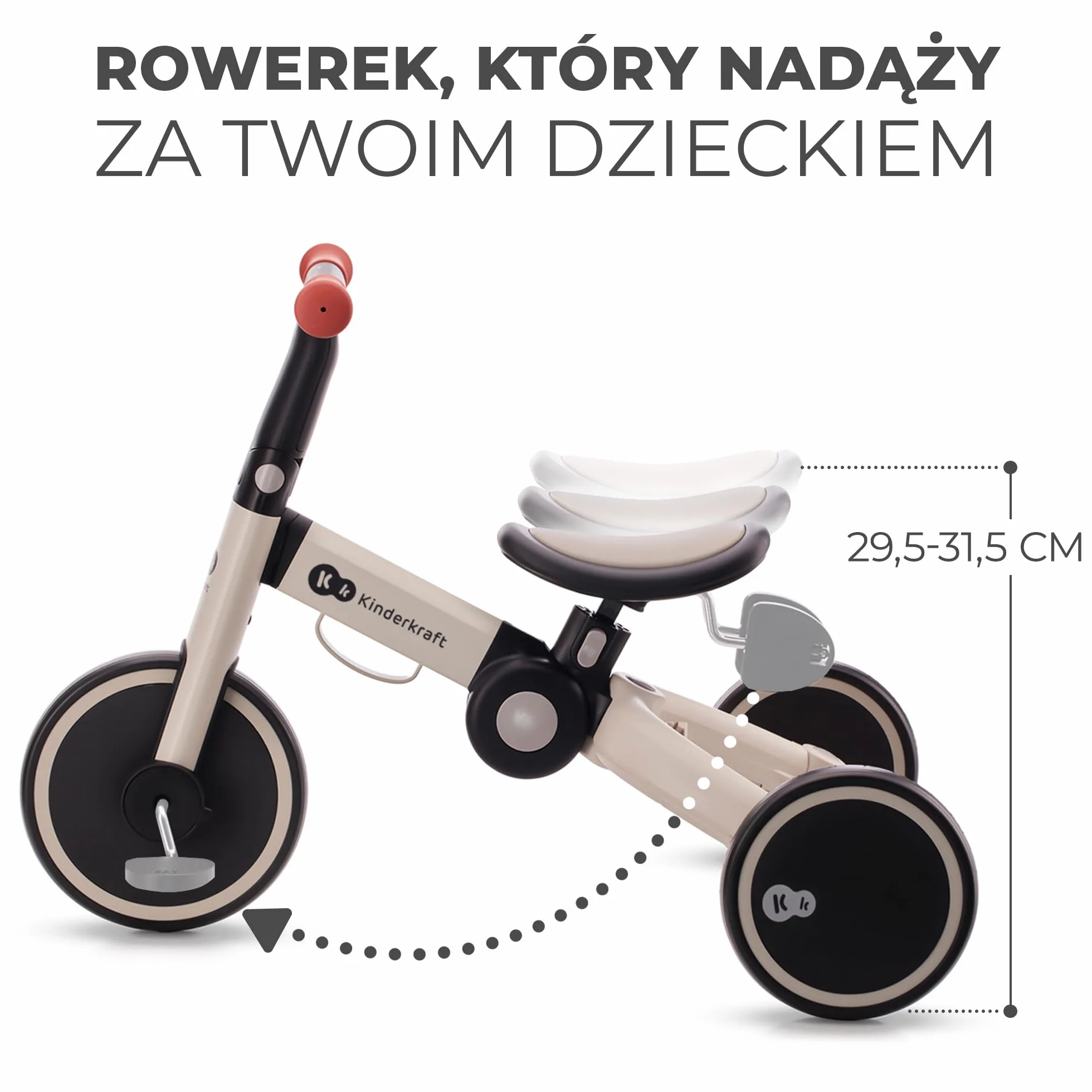 kk Kinderkraft 4TRIKE Trójkołowiec 3w1, Rowerek Biegowy, Pchacz, Wielofunkcyjny, Bezpieczny, Regulowane Siodełko, Szary