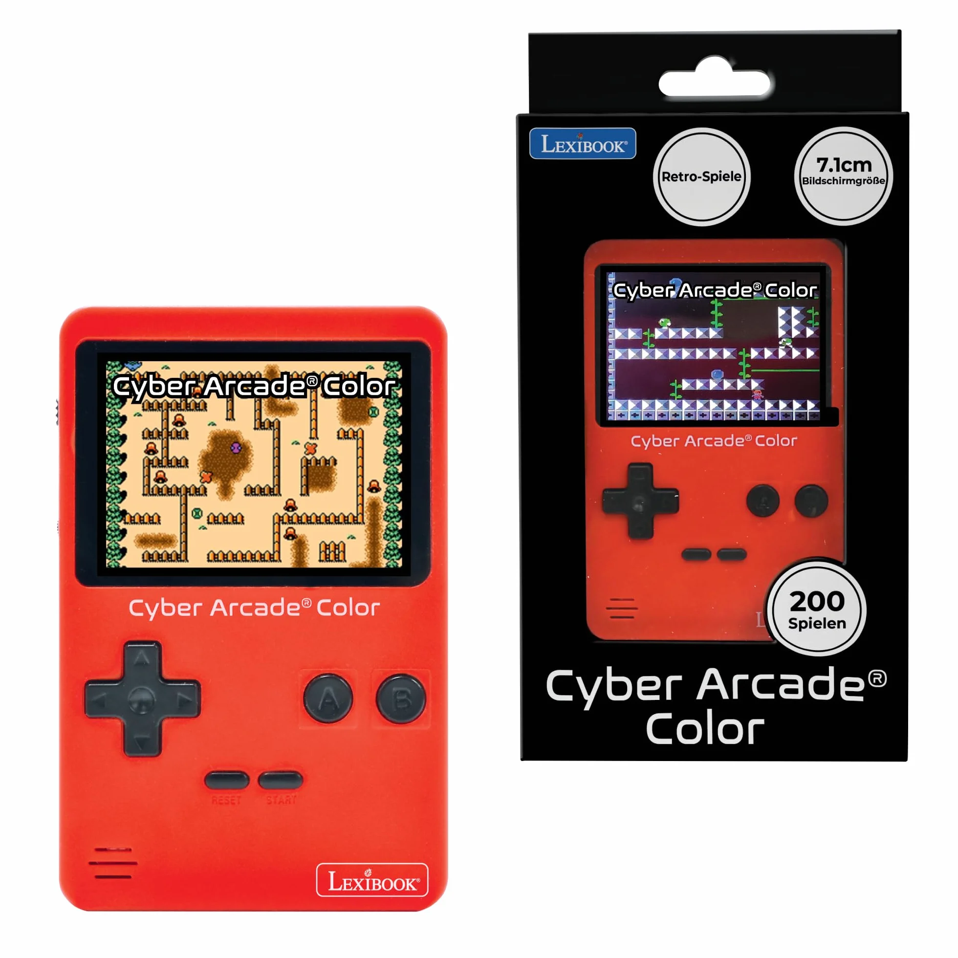 Lexibook, Cyber Arcade Color, Przenośna Konsola Retro, 200 Gier Akcji, Sportowych, Wyścigowych, Logicznych i Więcej, 2,8" Kolorowy Ekran LCD, Czerwony, JL2389