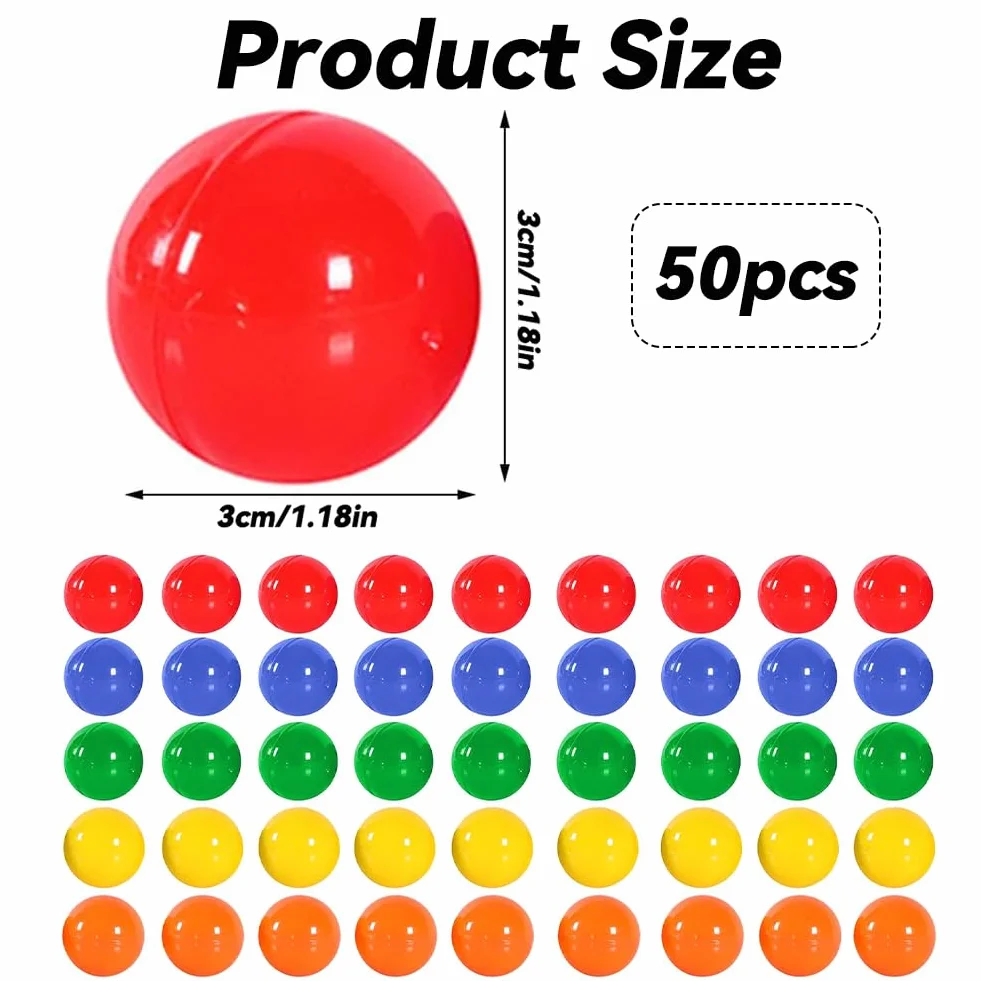 50 bombek do loterii 3 cm z tworzywa sztucznego kolorowe piłki do bingo, dekoracja bez numerów, prezenty świąteczne