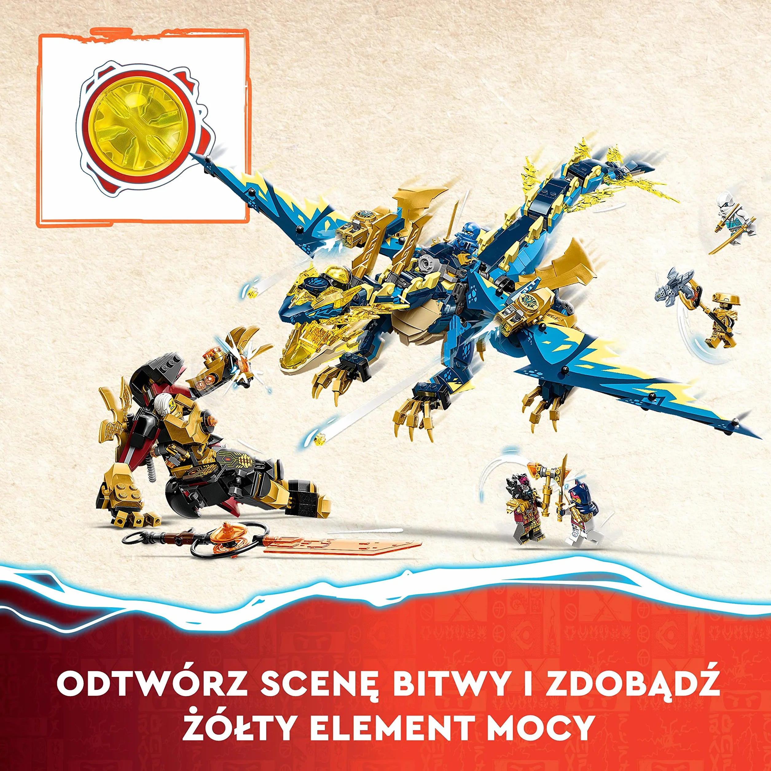 LEGO NINJAGO Smok żywiołu kontra mech cesarzowej, duży zestaw, smok zabawka dla dziecka z figurką akcji, szybowcem ninja i 6 minifigurkami, Dragons Rising, prezent dla chłopca i dziewczynki, 71796