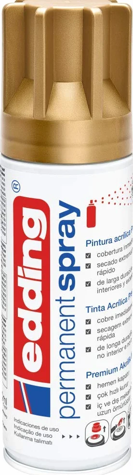 edding 5200 permanentny spray - bogata złota mata - 200 ml - farba akrylowa do malowania i dekorowania szkła, metalu, drewna, ceramiki, tworzywa sztucznego, płótna, aerozolu, sprayu akrylowego, sprayu