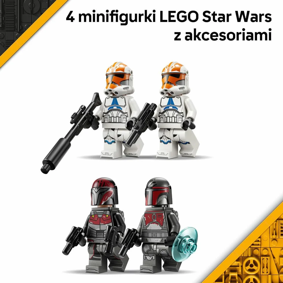 LEGO Star Wars Oblężenie Mandalory — zestaw bitewny, zabawka dla dzieci, klocki dla 6-latka z czterema minifigurkami i śmigaczem, pomysł na prezent dla chłopców i dziewczynek w wieku od 6 lat 75449