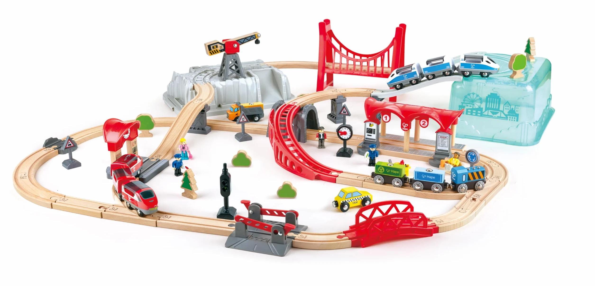 Hape Eisenbahnwelt zestaw do zabawy z pudełkiem do przechowywania, 48 części, na 3 lata