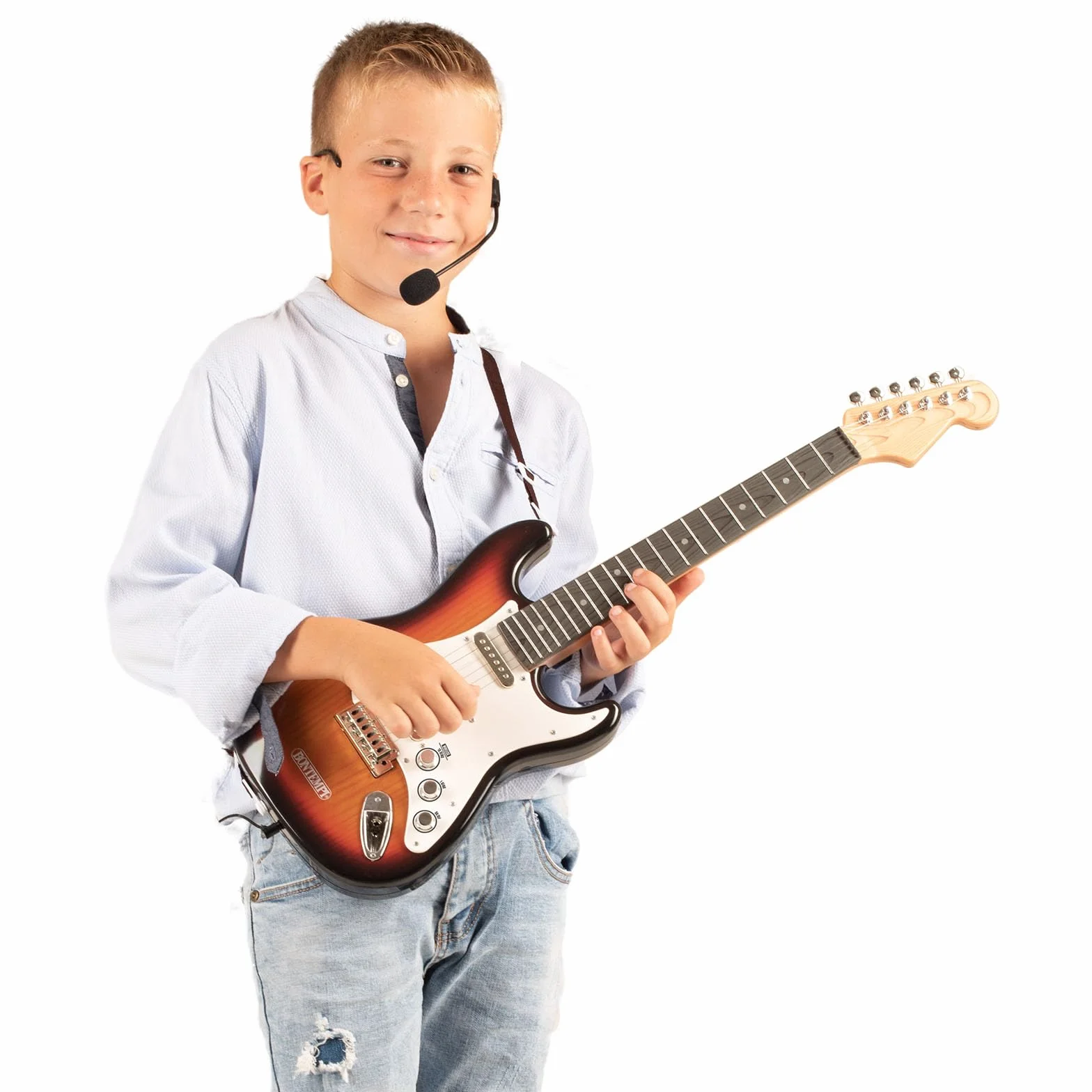 BONTEMPI - Rock On Bezprzewodowa Elektroniczna Gitara Rockowa z Mikrofonem na Głowę, Pasek na Ramię, 10 Wstępnie Nagranych Utworów, 67 cm