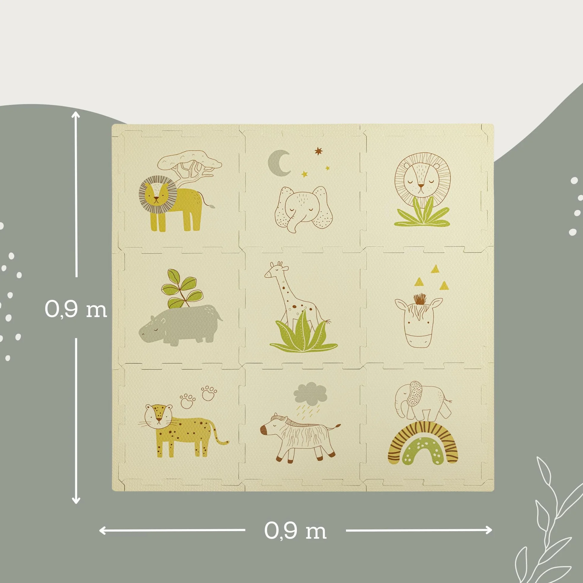Hakuna Mata mata do puzzli dla niemowląt 0,9x0,9m 9 paneli 30x30cm ze zwierzętami