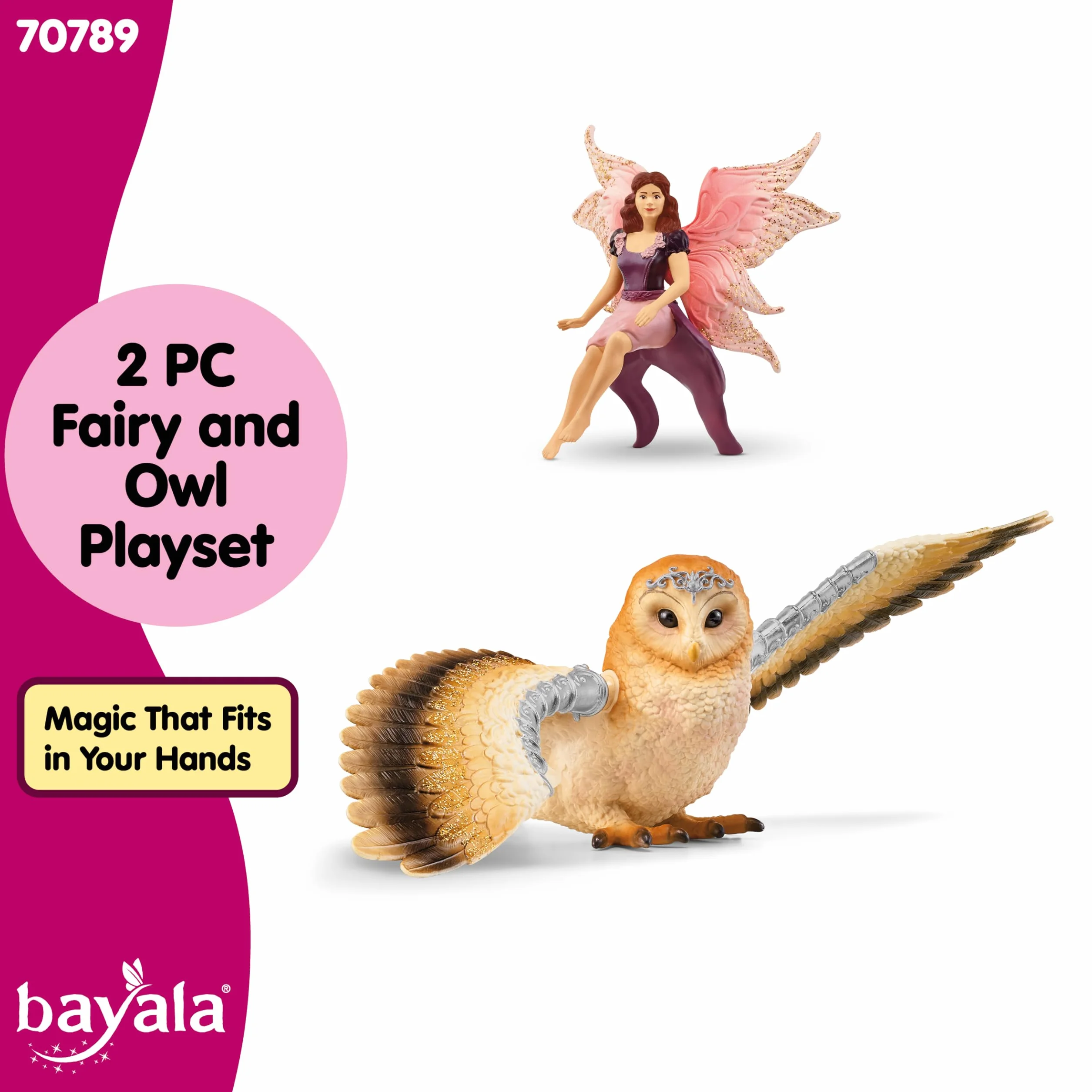 schleich BAYALA | Elfka na brokatowej sowie 70789 | Sowa z ruchomymi skrzydłami i magnesem | Prezent dla dziewczynek i chłopców | Od 5 lat | Zestaw 4 elementów
