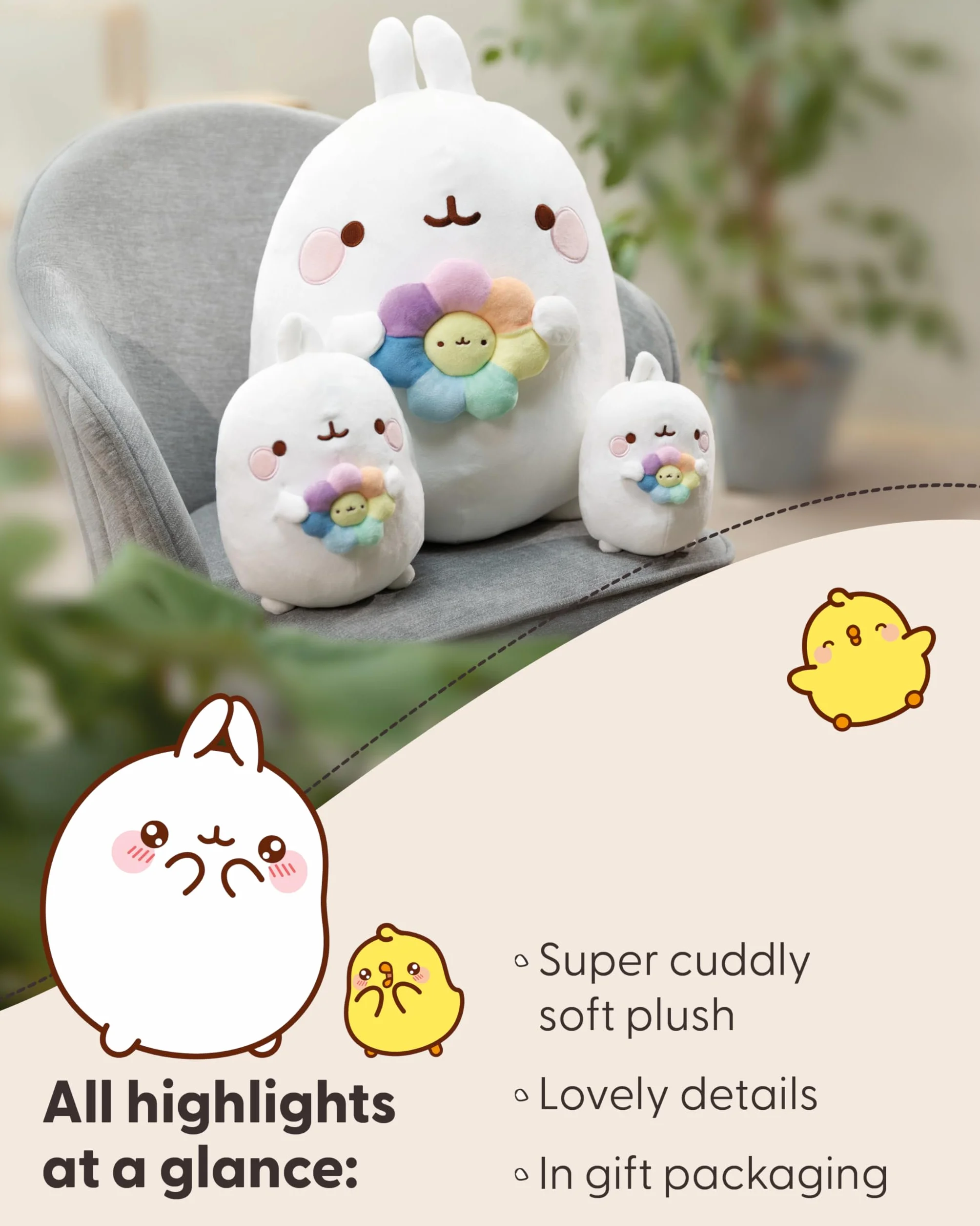 NICI MOLANG Pluszowy z kwiatem tęczy 24 cm w pudełku – miękka maskotka z pluszu, idealny prezent dla miłośników Molang | 61165