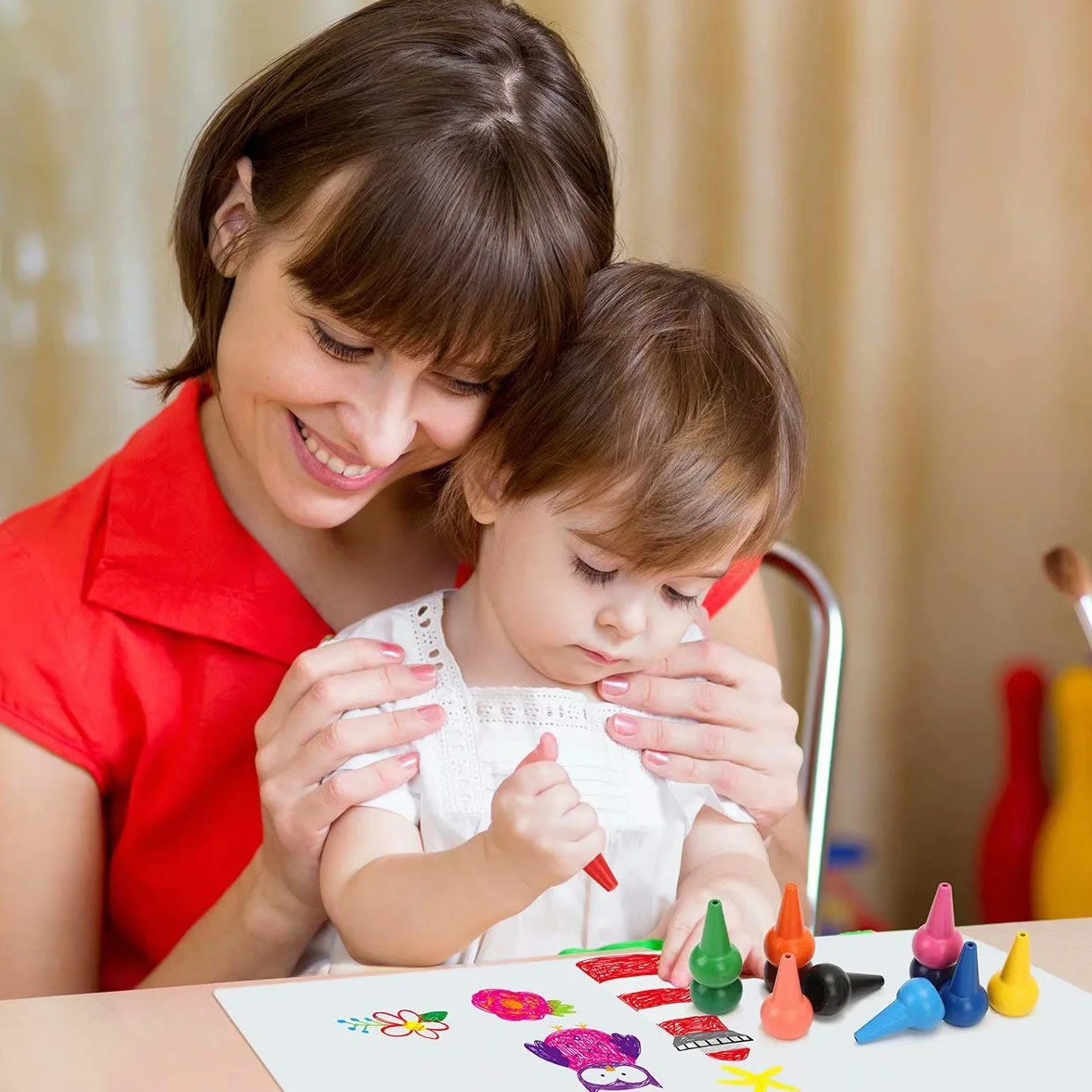 Kredki dla małych dzieci, nadające się do prania, kredki woskowe dla niemowląt, bezpieczne i nietoksyczne, grube i pulchne kredki dla dzieci, torby na imprezę, spersonalizowane i kolorowe kredki