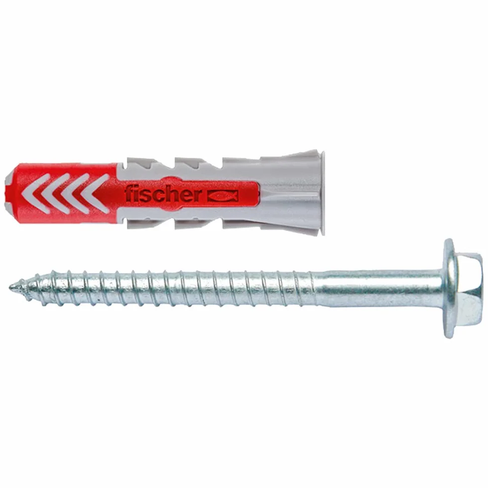 fischer 555110 DUOPOWER Wtyczka ścienna i śruba, czerwono-szara, 10 x 50 mm, zestaw 25 sztuk