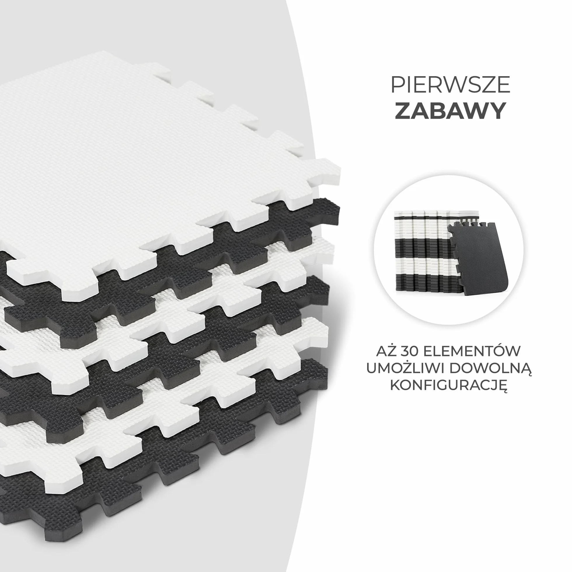 Kinderkraft Mata piankowa LUNO, Wielofunkcyjna, Puzzle 30 elementów, Wodoodporna, Izolacja od podłogi, Antypoślizgowa powierzchnia, Łatwe czyszczenie, Torba do transportu w zestawie, Czarno Biały