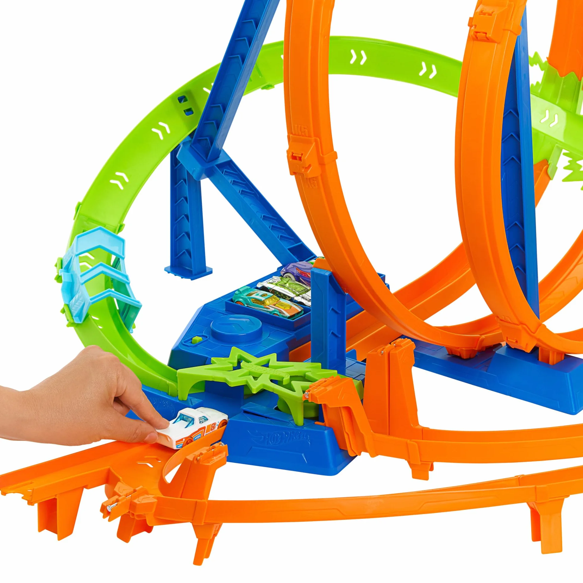Hot Wheels - Epicka Pętla Kraks Zestaw z 5 strefami kraks, przyspieszaczem z napędem i 1 pojazdem Hot Wheels w skali 1:64, łatwe przechowywanie, HTP55