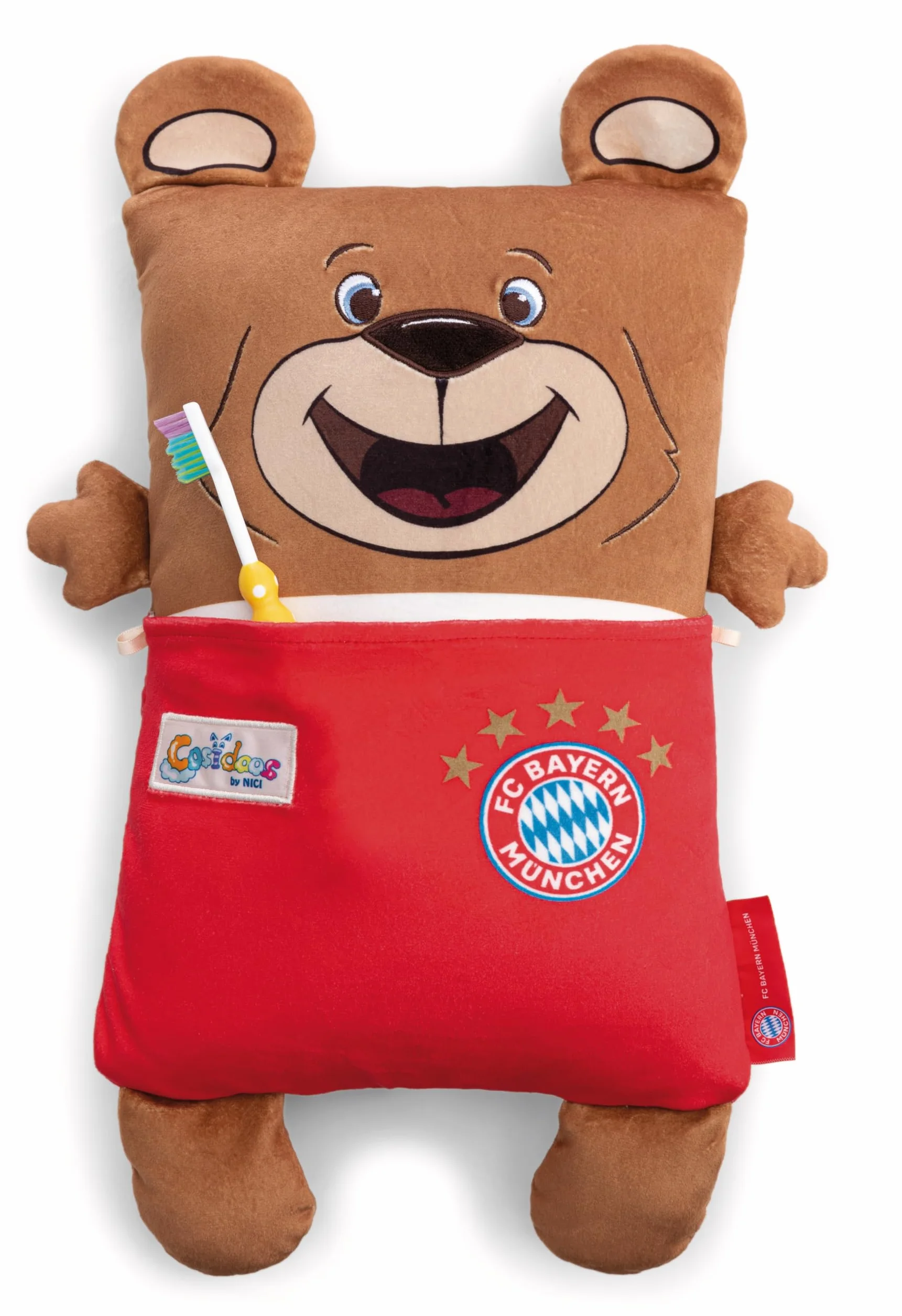 NICI 63177 Cosidoos przytulanka FC Bayern Monachium, odwracalna, miękki pluszak, urocza pluszowa zabawka do przytulania i zabawy, dla dzieci i dorosłych, świetny pomysł na prezent, 30 x 20cm, brązowa