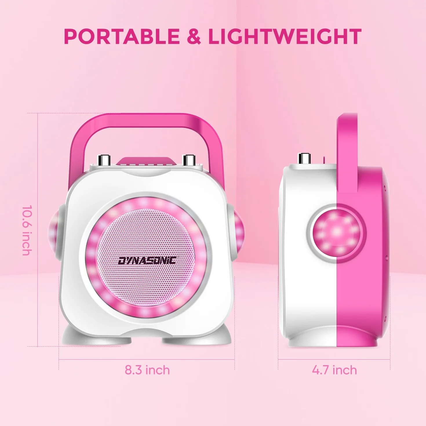 DYNASONIC Karaoke z mikrofonem, oryginalne prezenty dla dzieci dziewczynek, głośnik, zabawki dziewczyna 4-13 lat (niebieski) (Pink)