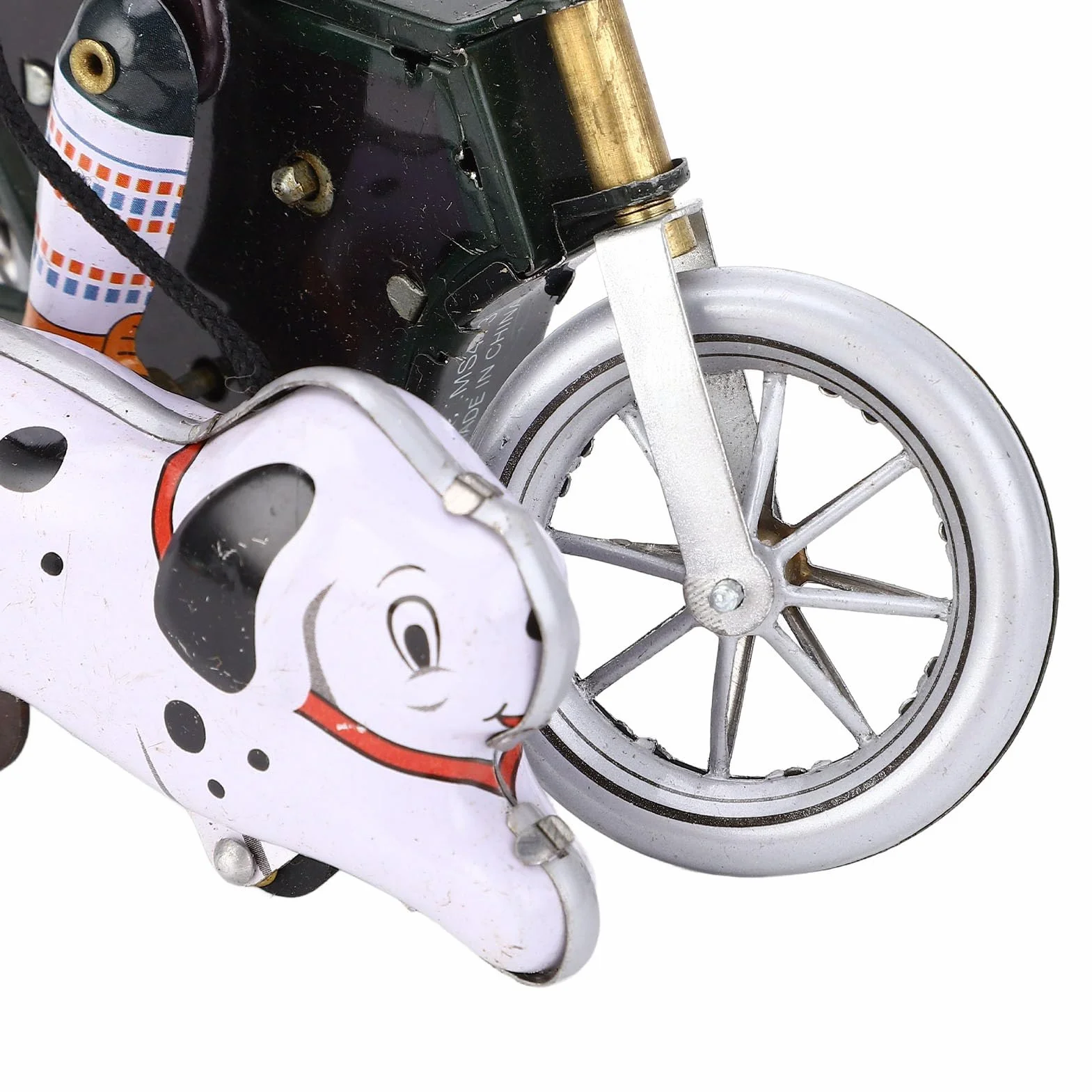 Alomejor Retro chłopiec mechanizm zegarowy zabawka jeździectwo rower prowadzi psa na polowanie, ręcznie robiona blaszana zabawka do kolekcji, dekoracja domu