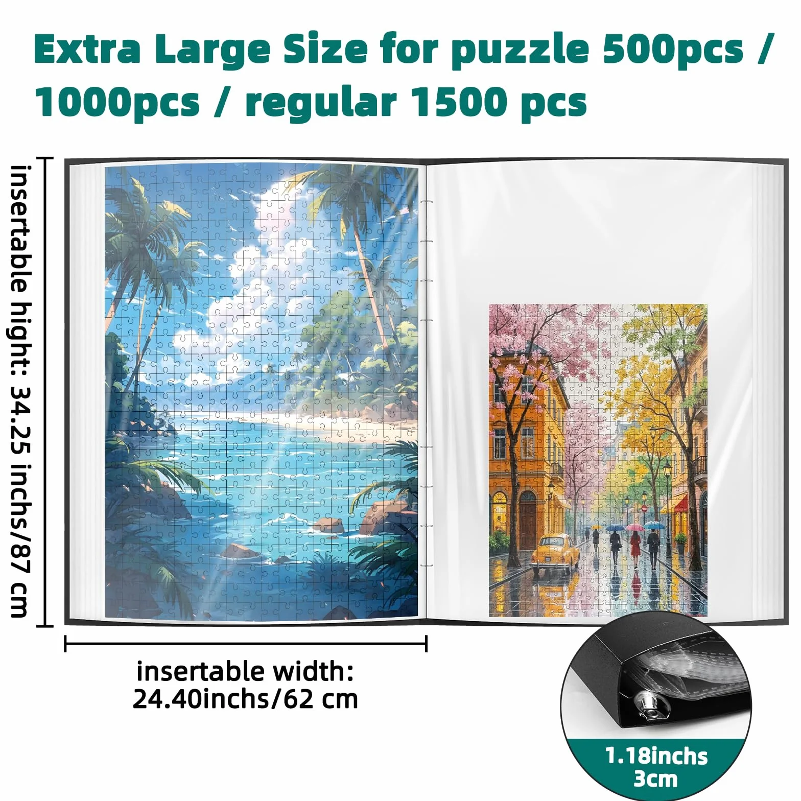 MOZOOSON Segregator do przechowywania puzzli na 1500 szt./1000 szt., akcesoria do puzzli z 25 kieszeniami, organizer o dużej pojemności, akcesoria pyłoszczelne i ochronne, dla entuzjastów