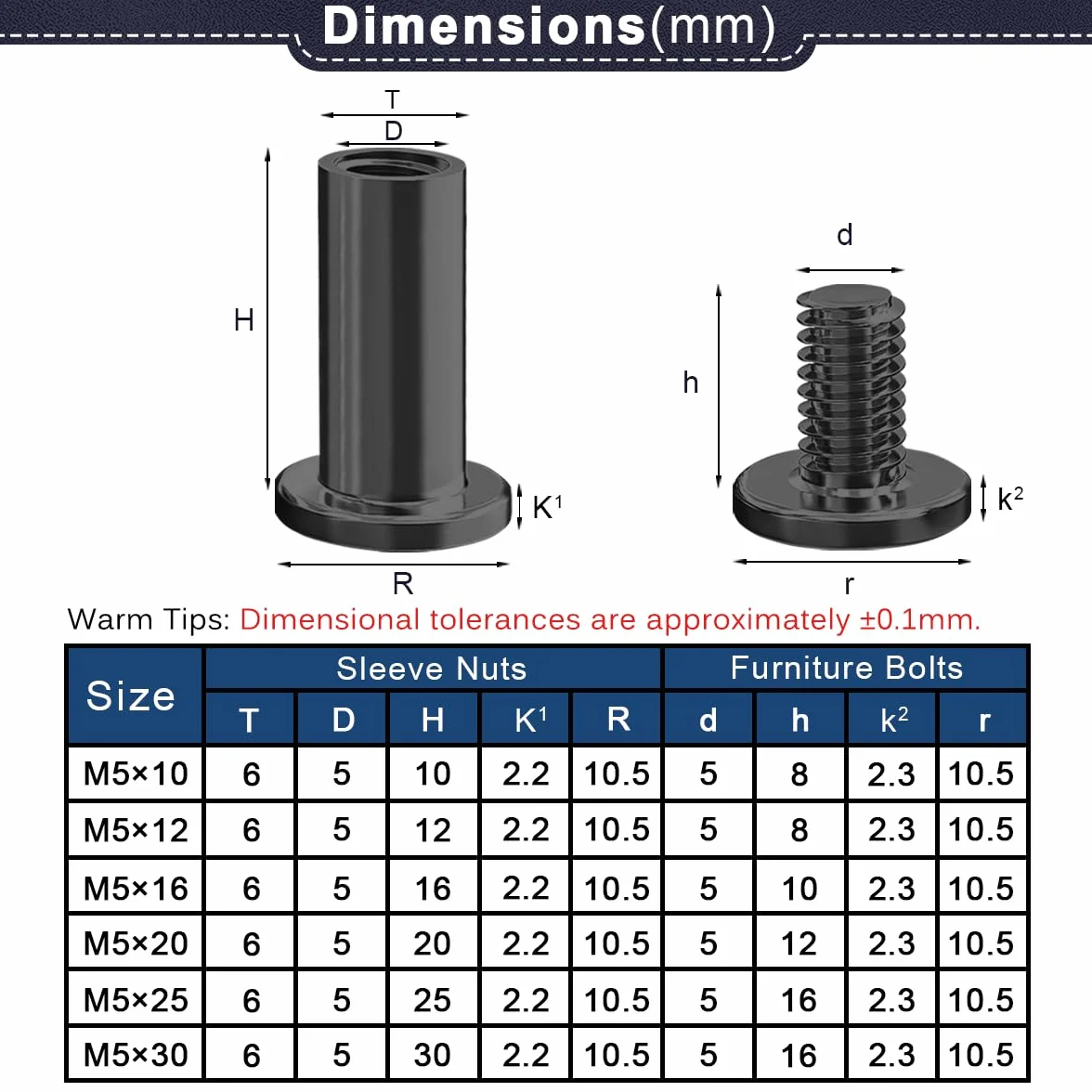 Drenky 10 sztuk M5 x 12 mm wkręty łączące stal nierdzewna A2 V2A złącza szafkowe wkręty tulejowe z gniazdem sześciokątnym, Czarny