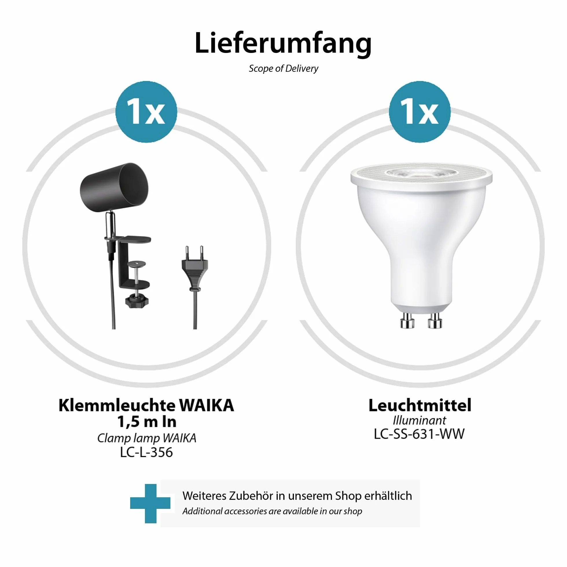 ledscom.de Lampa zaciskowa WAIKA, przełącznik, czarny mat, w zestawie żarówka LED GU10, 468lm ciepła biel