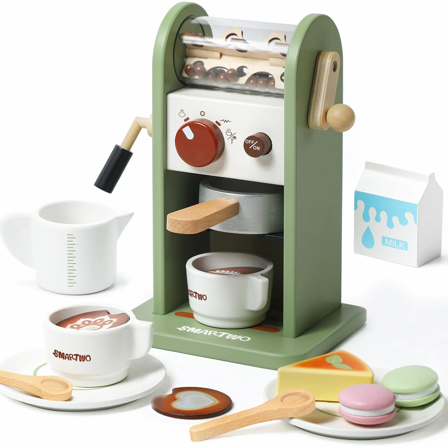 Drewniany ekspres do kawy dla dzieci, kuchnia dla dzieci, ekspres do kawy z młynkiem, akcesoria kuchenne do zabawy, ekspres do espresso, zestaw zabawek drewnianych, akcesoria kuchenne