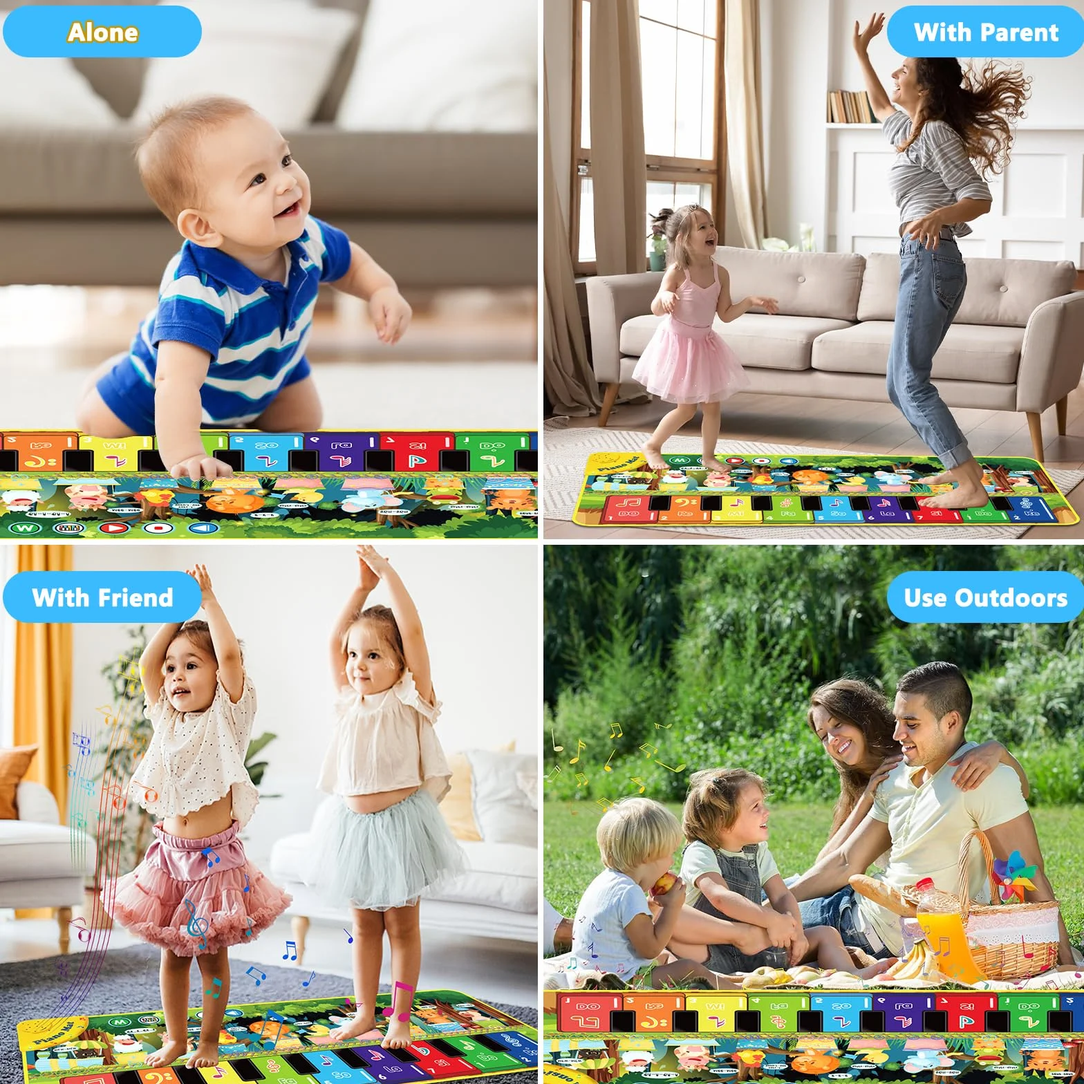 Mata Fortepianowa Muzyczna do Tańca dla Dzieci od 2 Lat, 110x43 cm, Wielofunkcyjne Zabawki, Prezenty Świąteczne