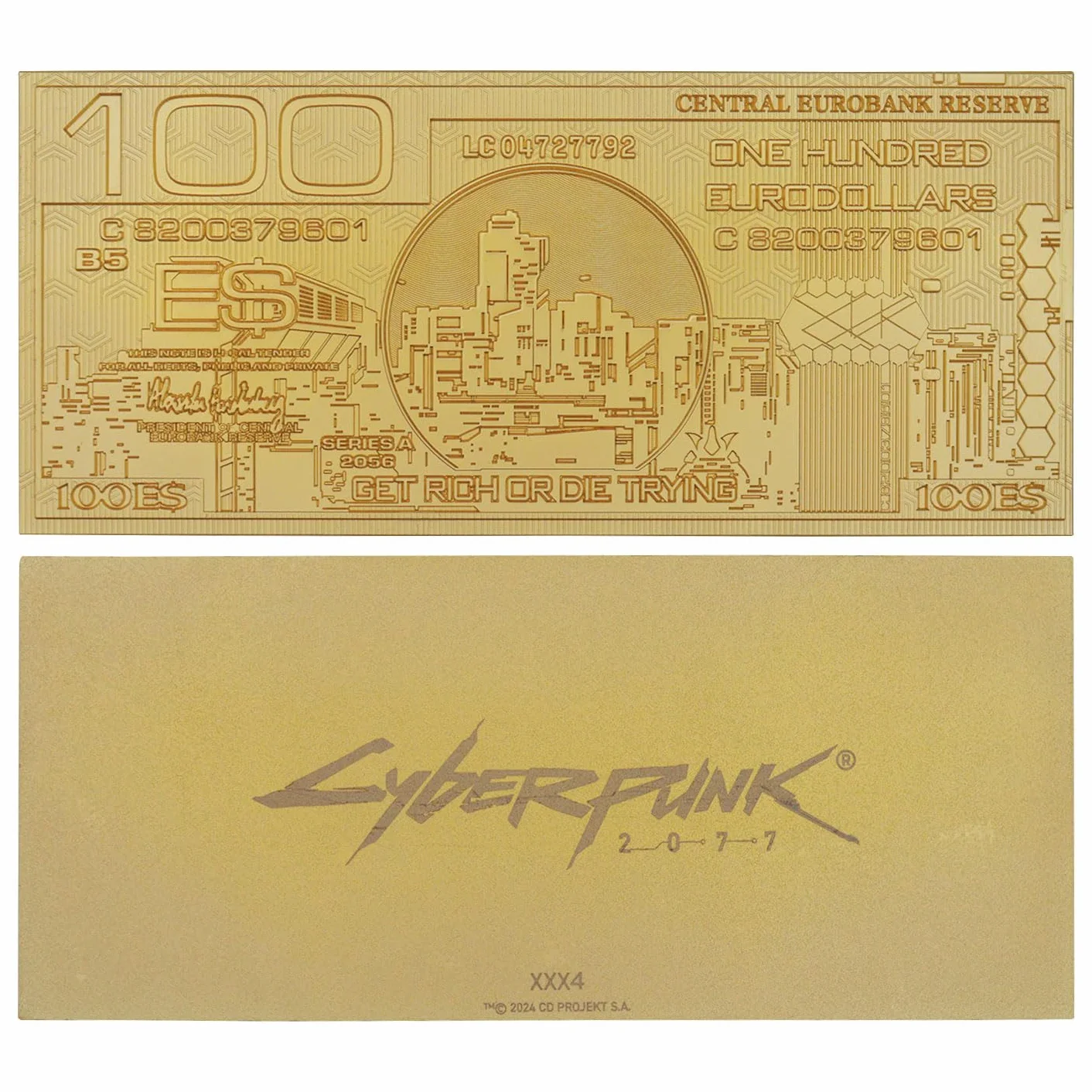 Cyberpunk 2077 24k Pozłacane na Metalu Eurodolar Replica - Numerowana Edycja Kolekcjonerska