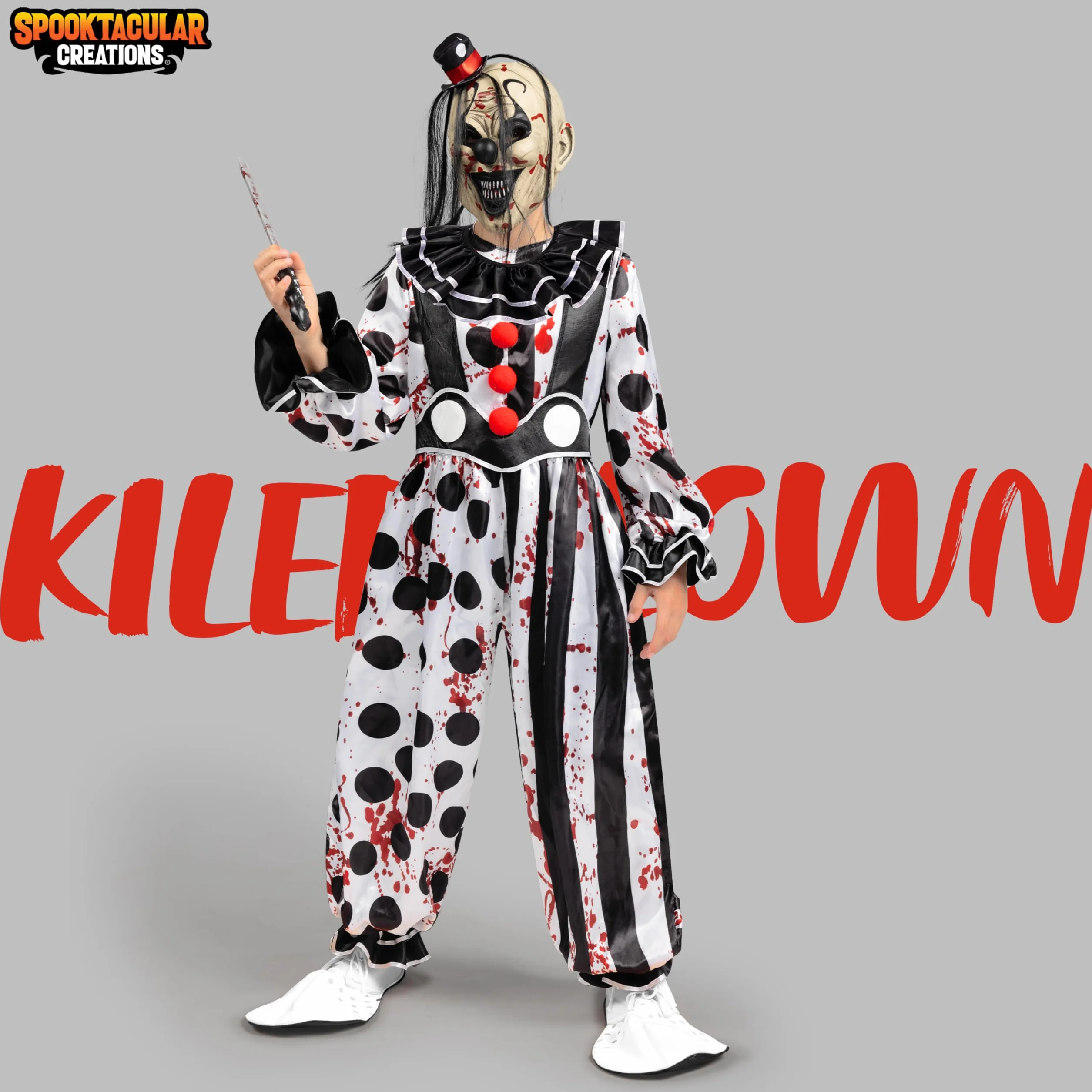 Spooktacular Creations Kostium chłopca klauna, kostium zabójcy, kostium klauna z horroru na Halloween, przebieranki, imprezę tematyczną cosplay