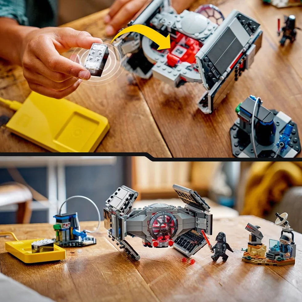 LEGO Star Wars 75421 SMART Play: Darth Vader's TIE Fighter – interaktywny zestaw zabawek typu wszystko w jednym, w zestawie Inteligentna cegła, etykieta, minifigurka i ładowarka - pomysł na prezent dla chłopców w wieku 8 lat, dziewcząt i dorosłych fanów