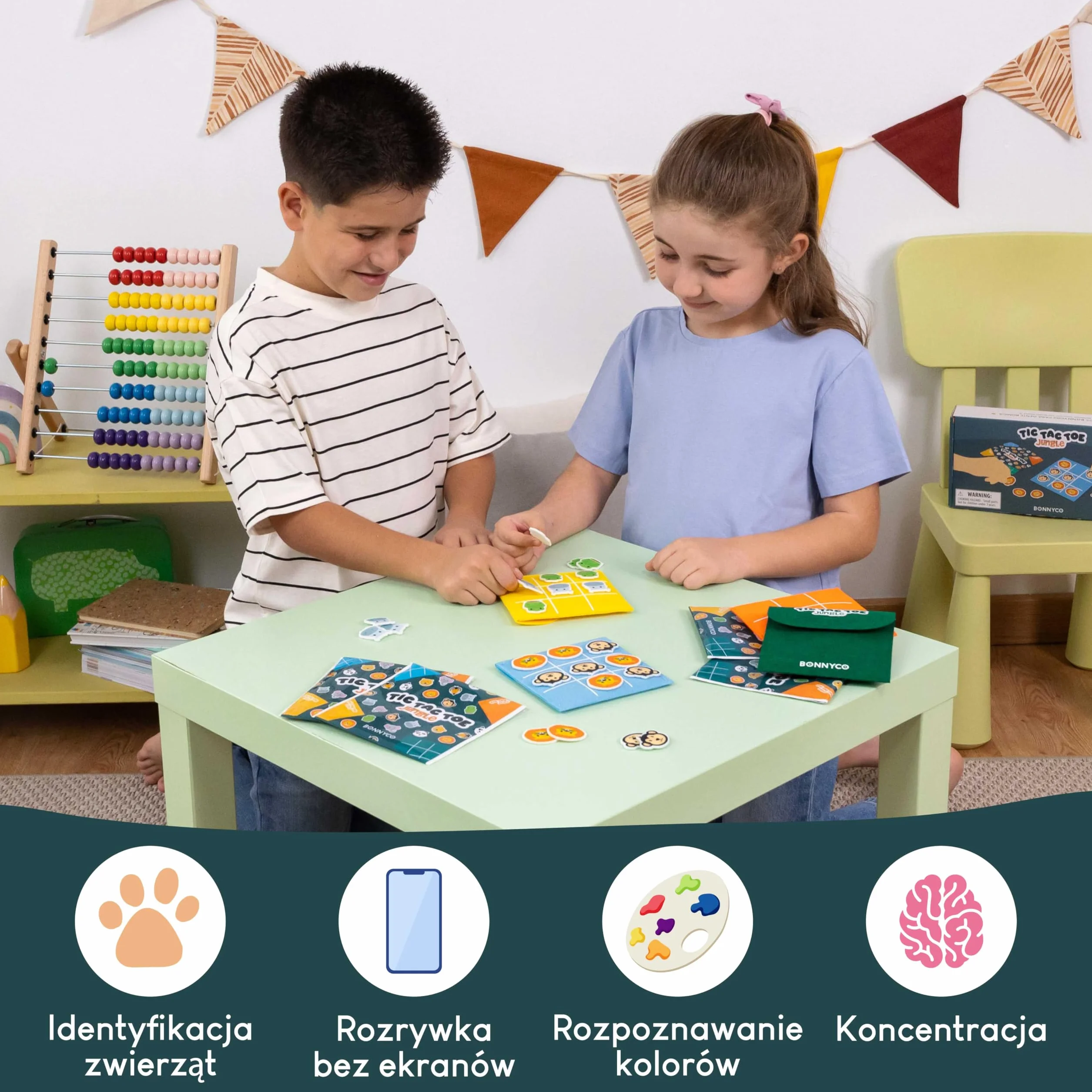 BONNYCO Kółko i Krzyżyk Z Jungle Zwierząt do Torebki na Urodziny Dzieci Unisex Zestaw 16. Prezenty do Torebki dla Dzieci, Upominki na Przyjęcia. Gotowe Zestawy, Pinata Filler Nagrody