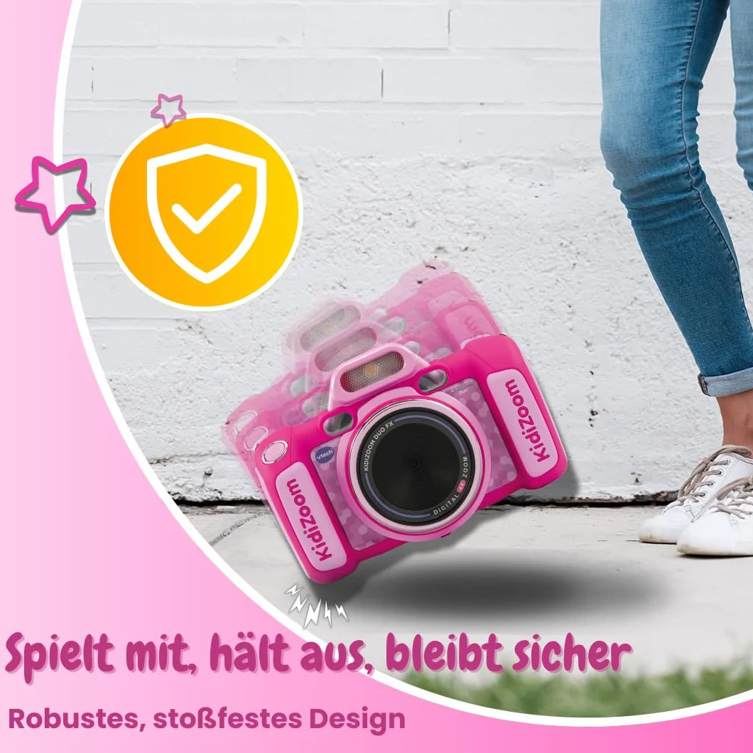 VTech KidiZoom Duo FX w kolorze różowym – wytrzymały aparat cyfrowy z kreatywnymi aplikacjami i funkcjami gry – dla dzieci w wieku 4-10 lat