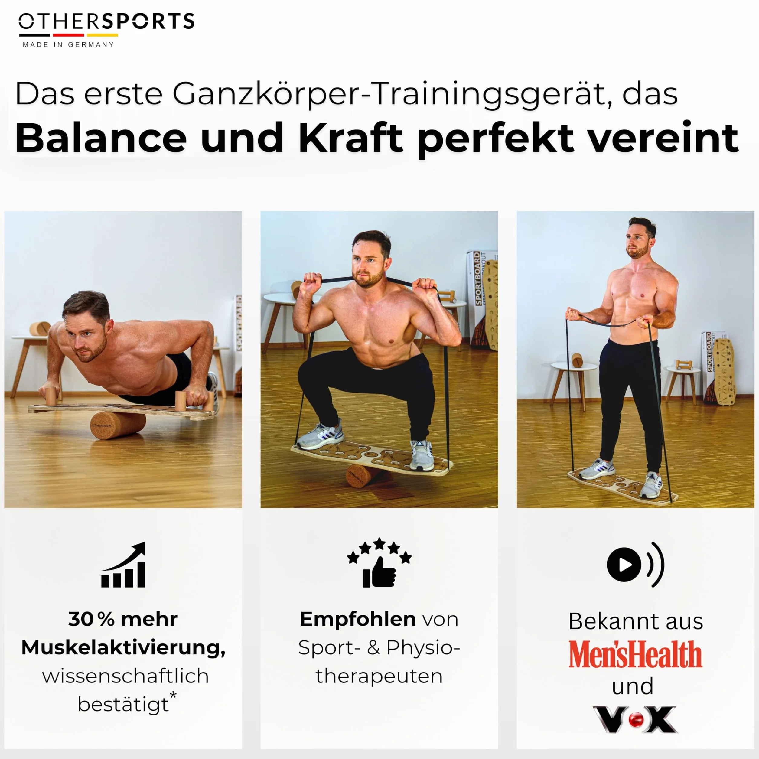 Sportboard korkowy przyrząd treningowy do treningu równowagi całego ciała, do równowagi i budowy mięśni (bez akcesoriów – Grip Braun)