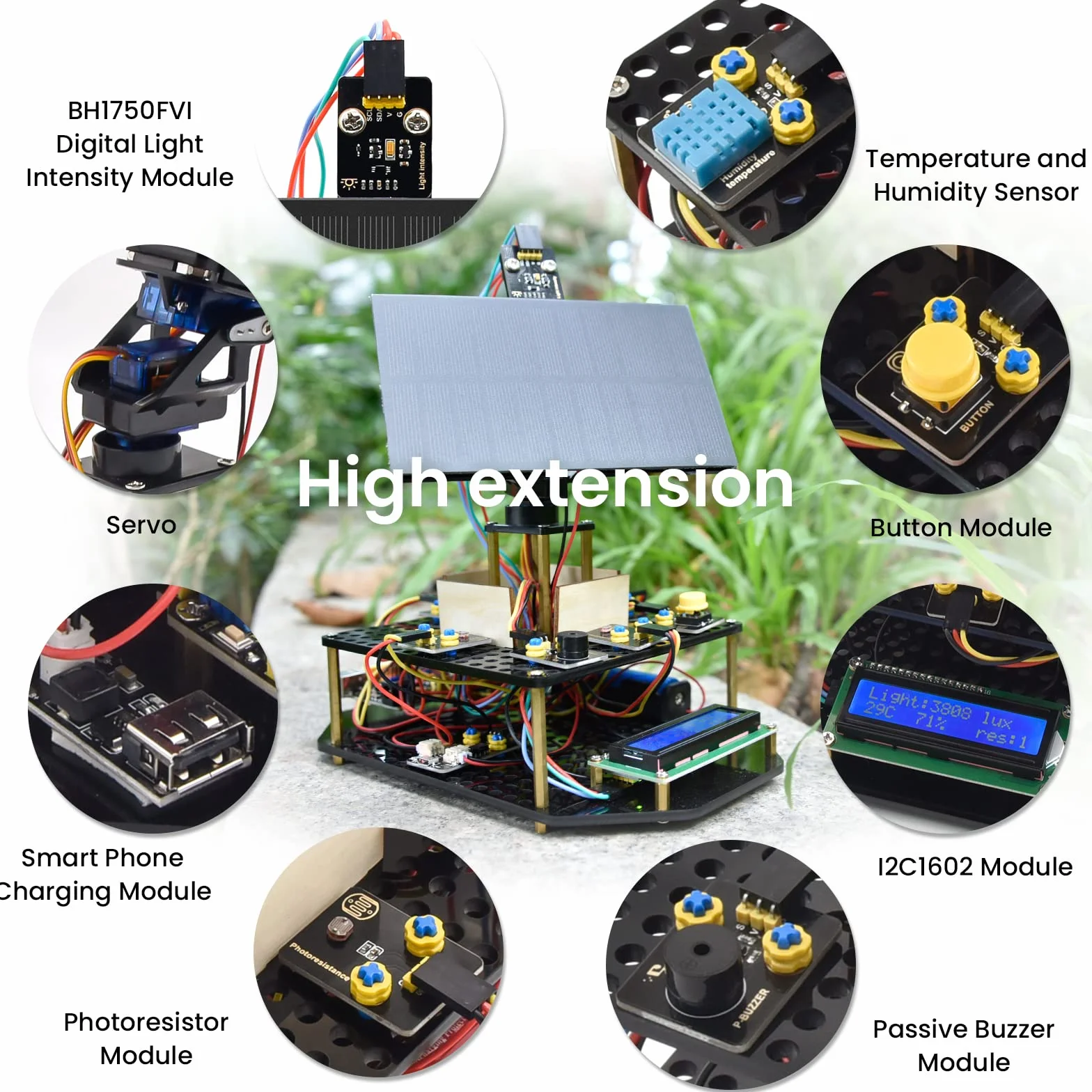 KEYESTUDIO Zestaw do śledzenia solarnego DIY do Arduino UNO IDE, czujnik temperatury i wilgotności powietrza, BH1750 czujnik światła itp. Edukacyjny prezent dla nastolatków i dorosłych