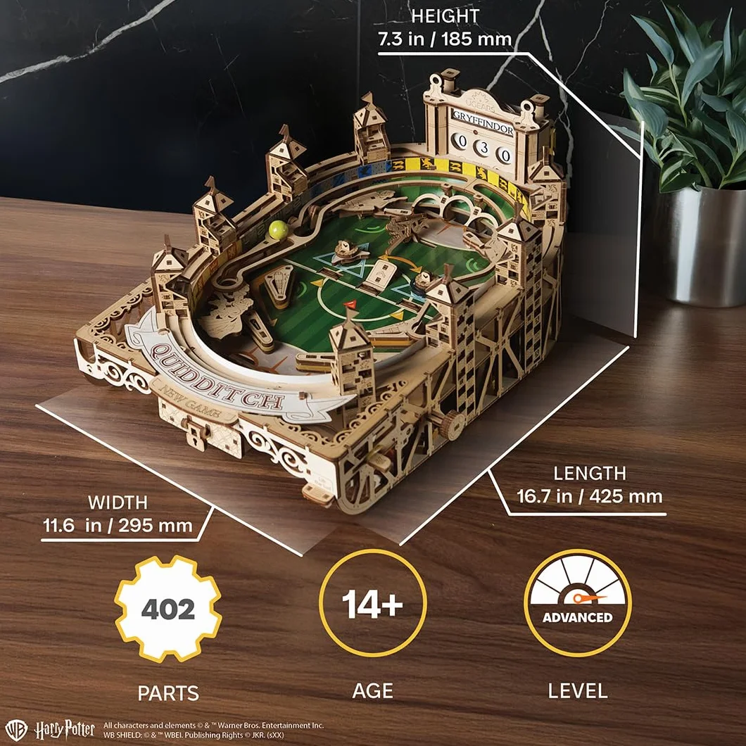 UGEARS Harry Potter Quidditch Flipper – zestaw modelarski dla dorosłych – drewniane puzzle 3D w stylu magicznego drewna – unikalny zestaw drewniany automatu do flippera jako przeżycie 3D dla dorosłych