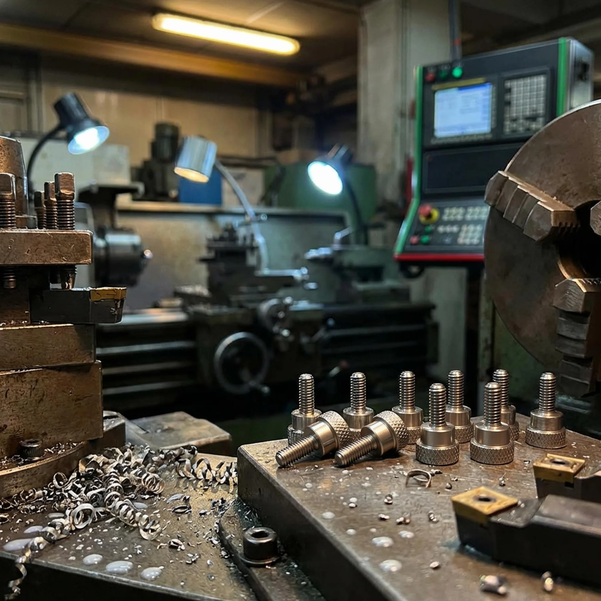 PrecisionGeek® Śruby radełkowane M4 ze stali nierdzewnej AISI 303 – z kołnierzem – 10 mm – łeb płaski – śruby kciukowe do metalu, drewna i akrylu – zestaw 10 sztuk