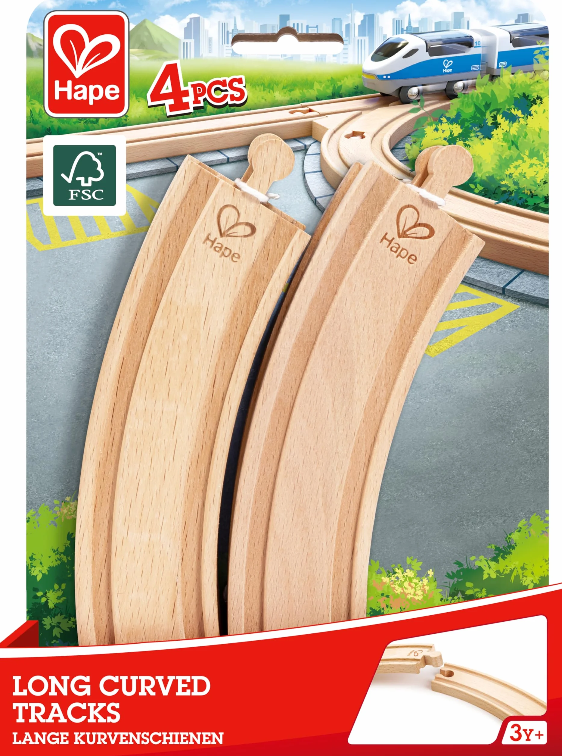 Hape Długie szyny kolarskie drewniane, 4 sztuki