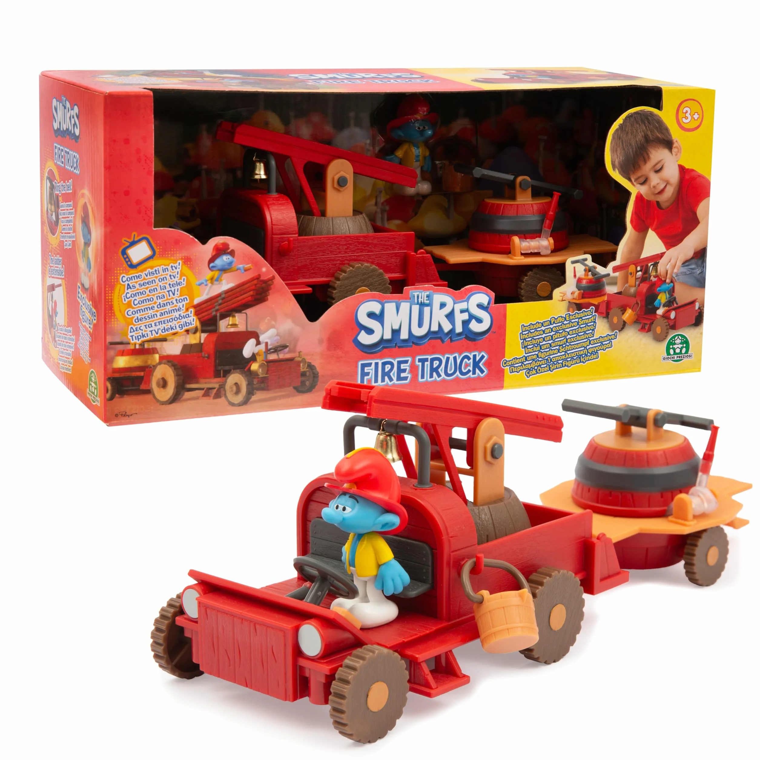 Giochi Preziosi Smerfy - zestaw zabaw Smerfów strażacki z realistycznymi funkcjami, akcesoriami i postacią Smerfa Ekskluzywny 5,5 cm w zestawie, dla dzieci od 3 lat