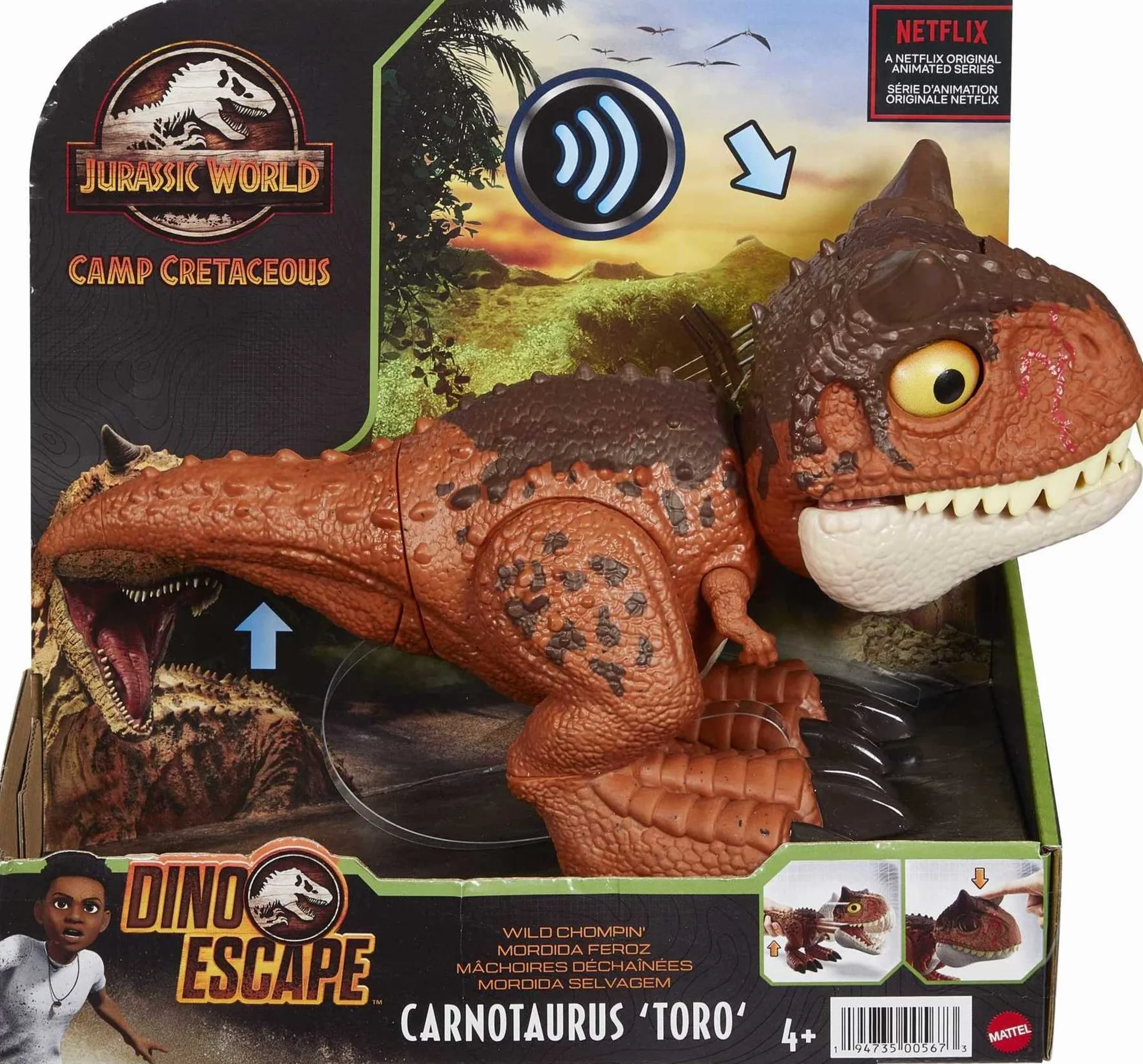 Jurassic World HBY85 - Atak ukąszenia Carnotaurus Toro Figurka akcji dinozaura, wiek 4+